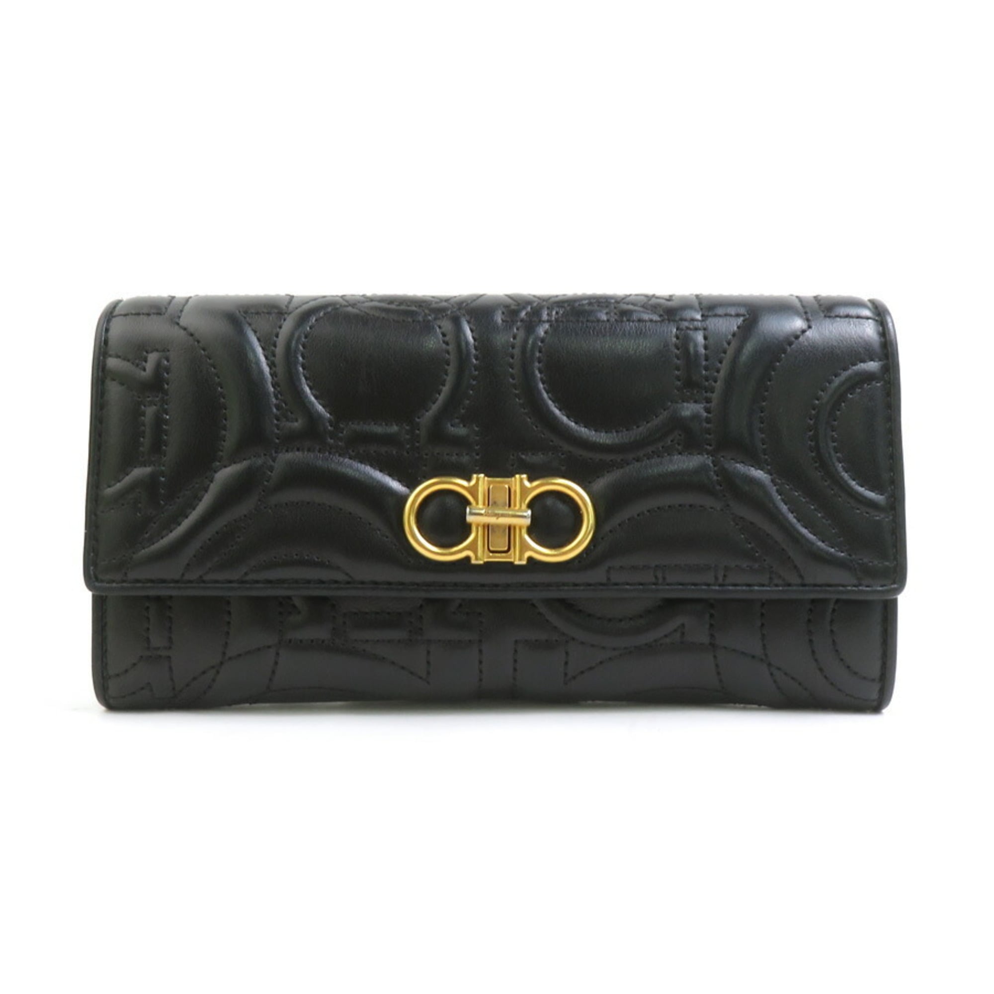 Salvatore Ferragamo Black Leather Long Wallet (Bi-Fold) (Pre-Owned)
