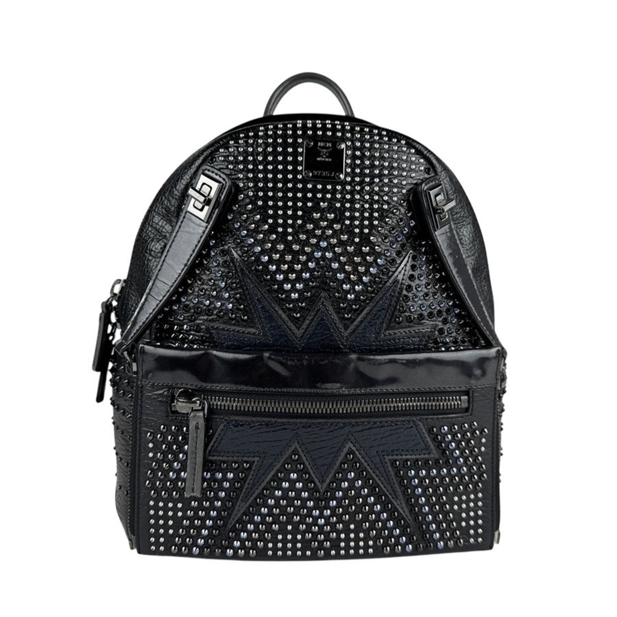 Mcm Black Navy Silver Metal Leather Backpack (Pre-Owned)