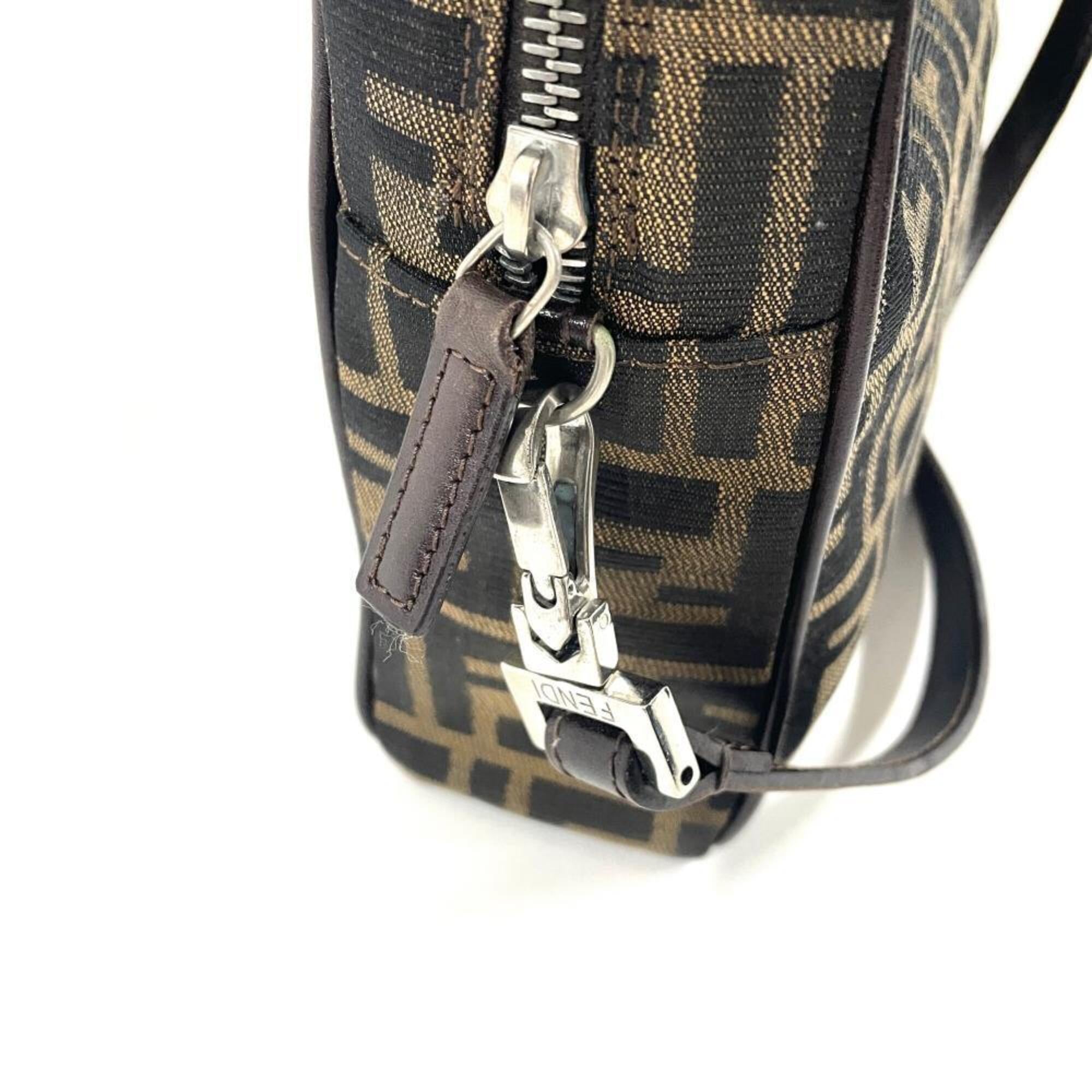 Fendi Zucca Brown Canvas Handbag Shoulder Bag (Pre-Owned)