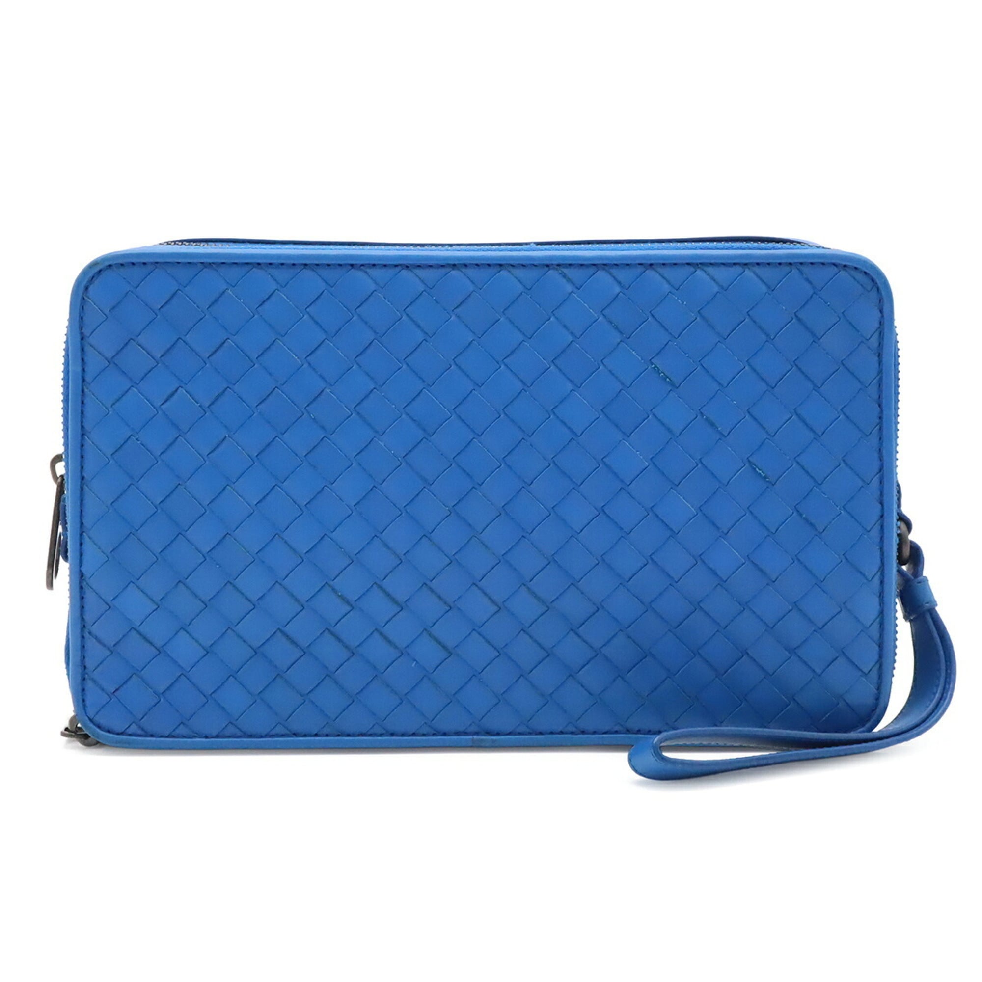 Bottega Veneta Intrecciato Blue Leather Clutch Bag (Pre-Owned)