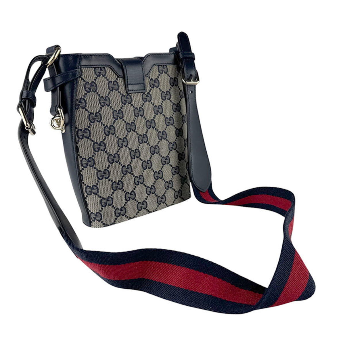 Gucci Navy Red Color Gg Canvas Leather Shoulder Bag (Pre-Owned)