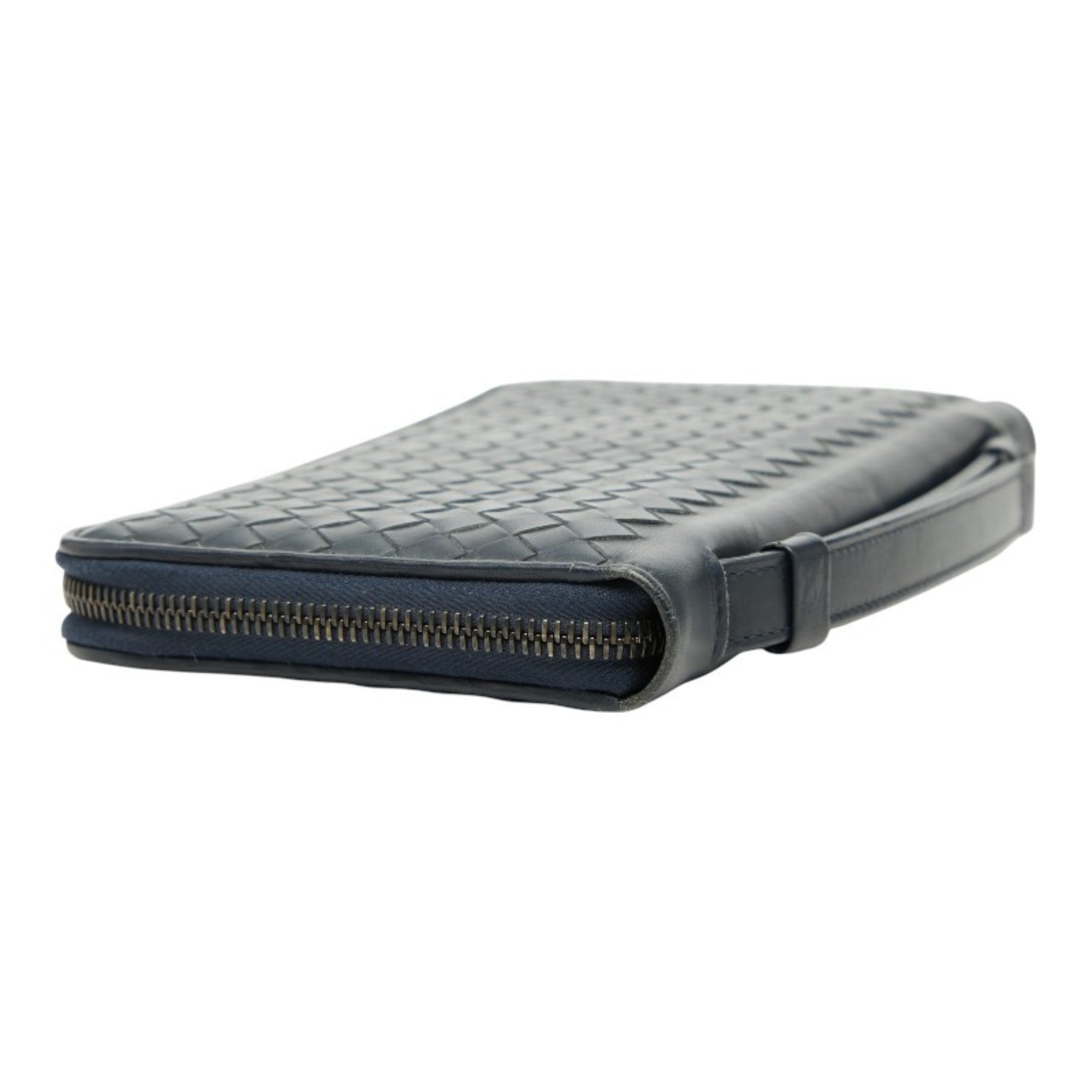 Bottega Veneta Intrecciato Navy Leather Long Wallet (Bi-Fold) (Pre-Owned)