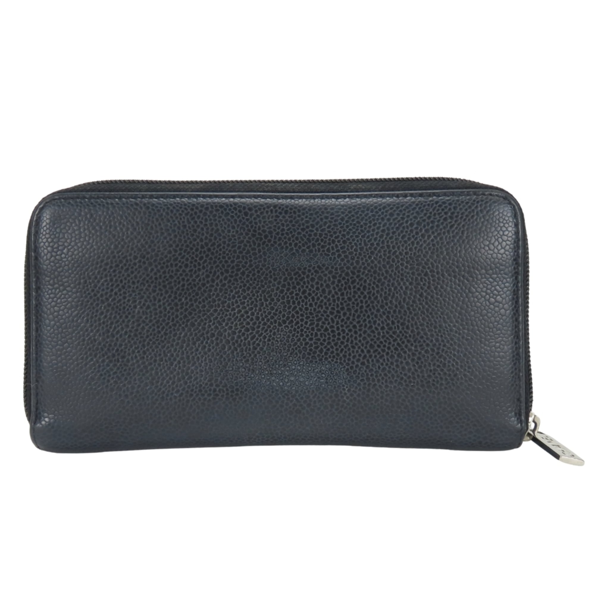 Chanel Black Grained Calfskin Long Wallet (Bi-Fold) (Pre-Owned)