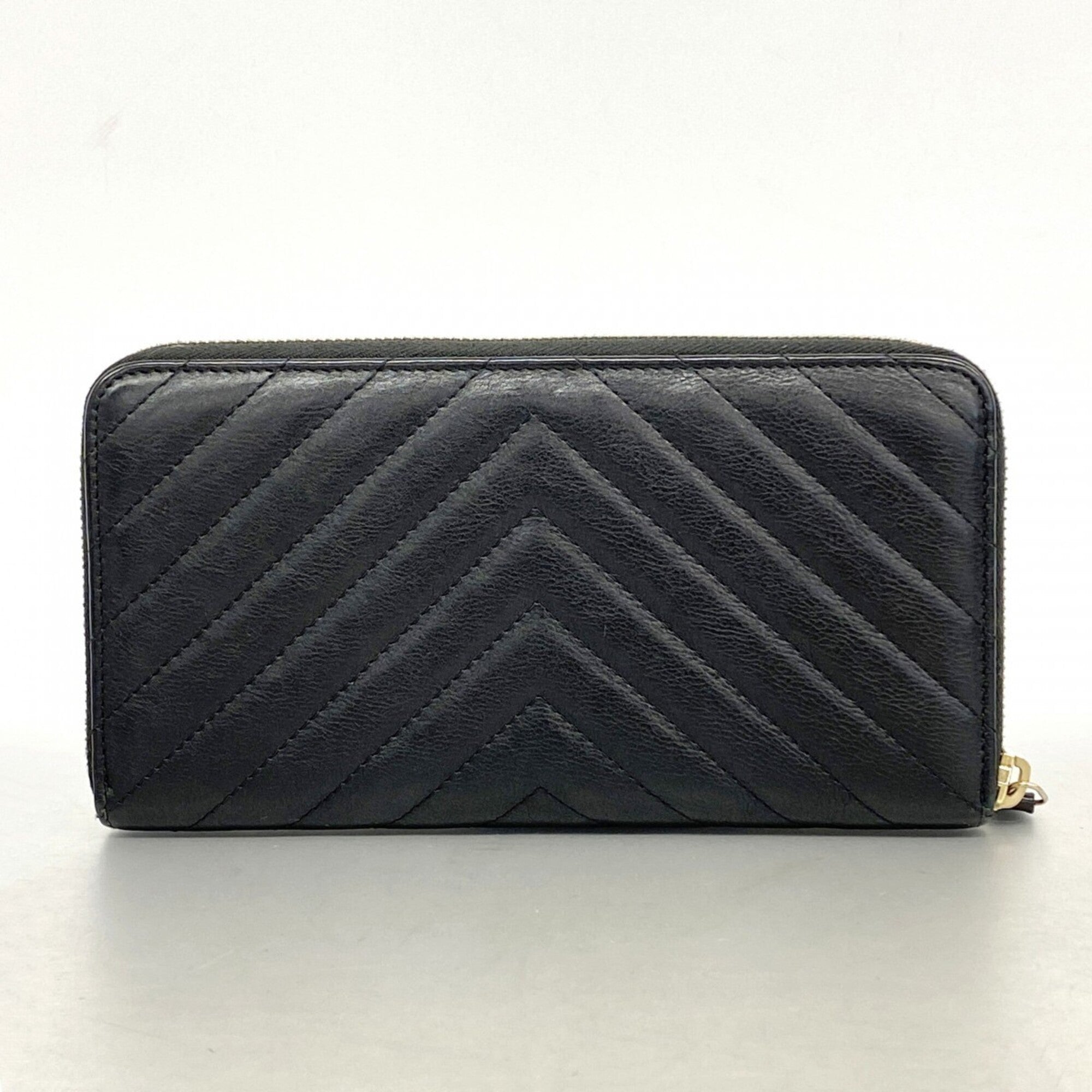 Chanel Black Leather Long Wallet (Bi-Fold) (Pre-Owned)