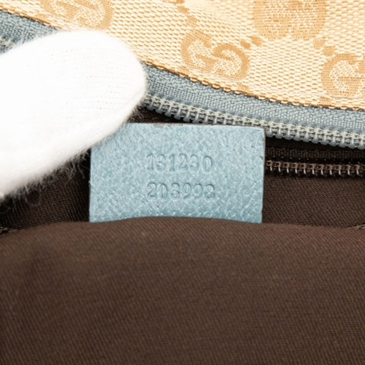 Gucci Beige Blue Canvas Leather Shoulder Bag Tote Bag (Pre-Owned)