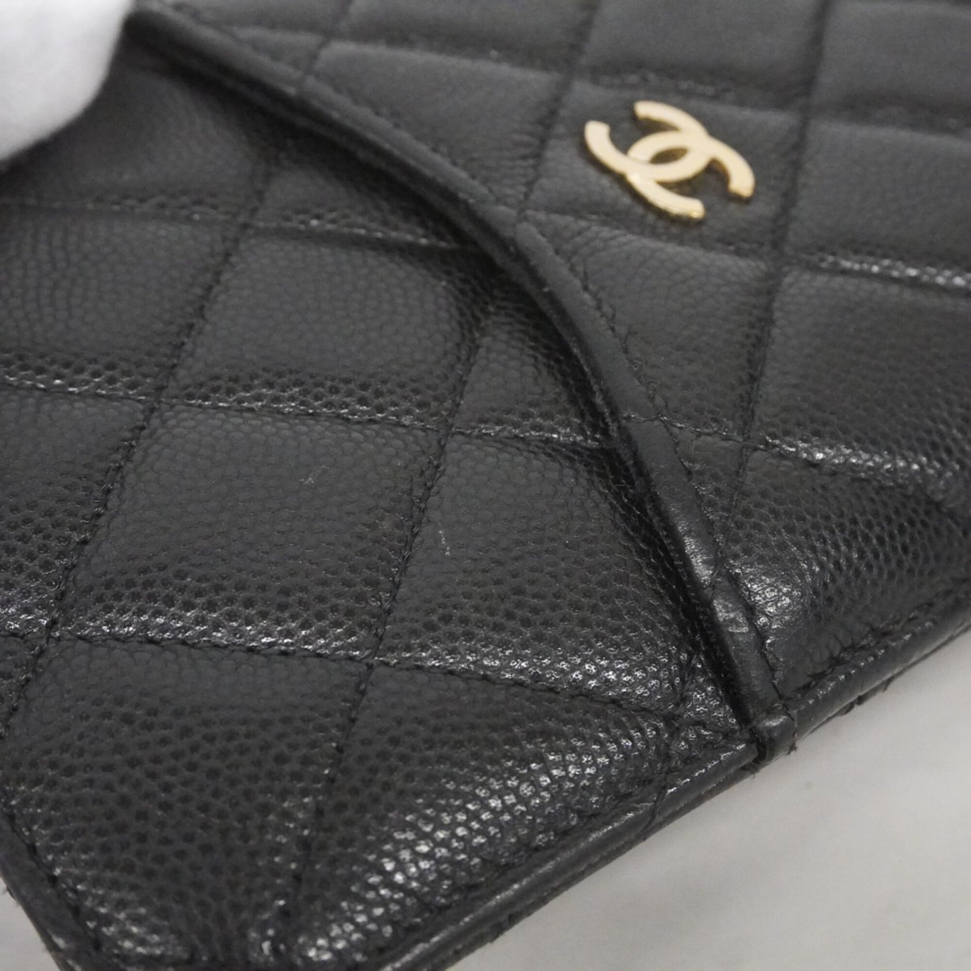 Chanel Black Grained Calfskin Long Wallet (Bi-Fold) (Pre-Owned)