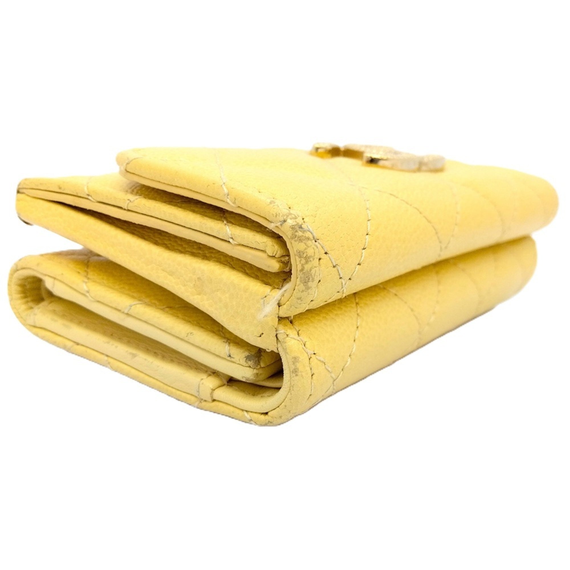 Chanel Yellow Grained Calfskin Wallet (Tri-Fold) (Pre-Owned)