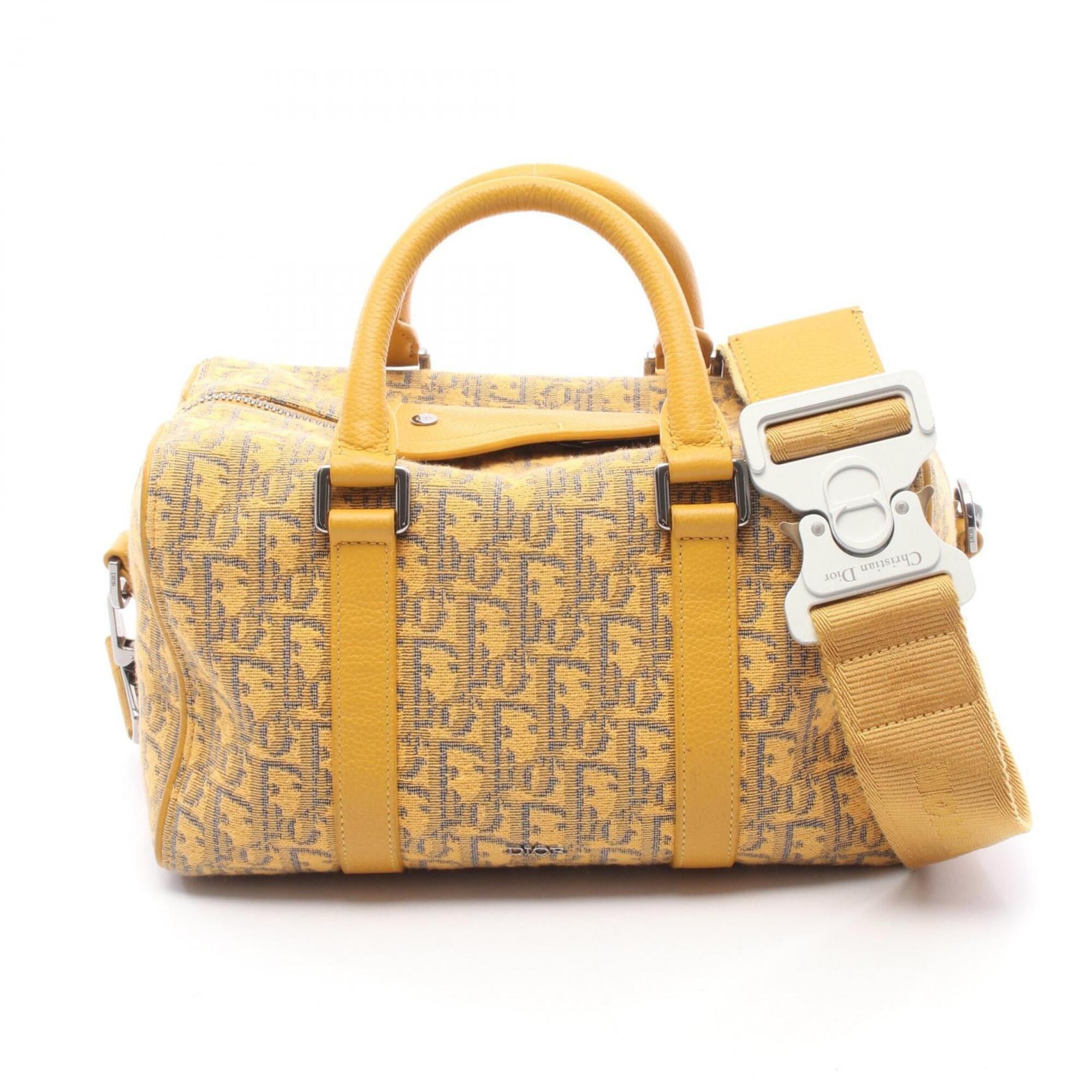 Christian Dior Navy Yellow Canvas Leather Handbag (Pre-Owned)