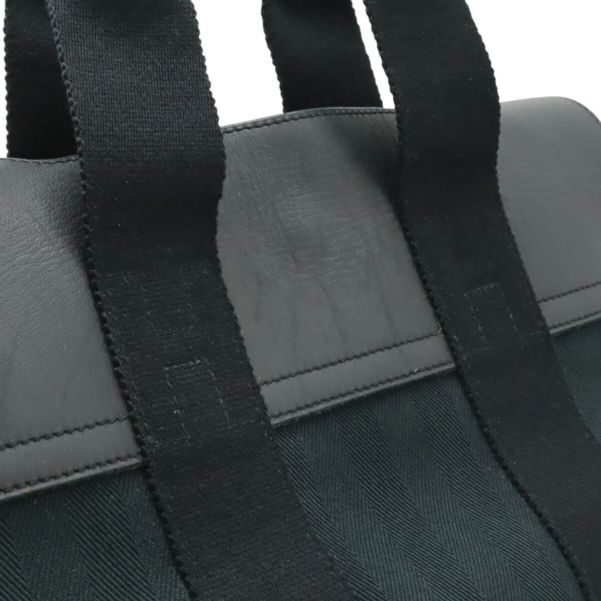 Hermes Valparaiso Black Toile Chevron Leather Handbag Tote Bag (Pre-Owned)