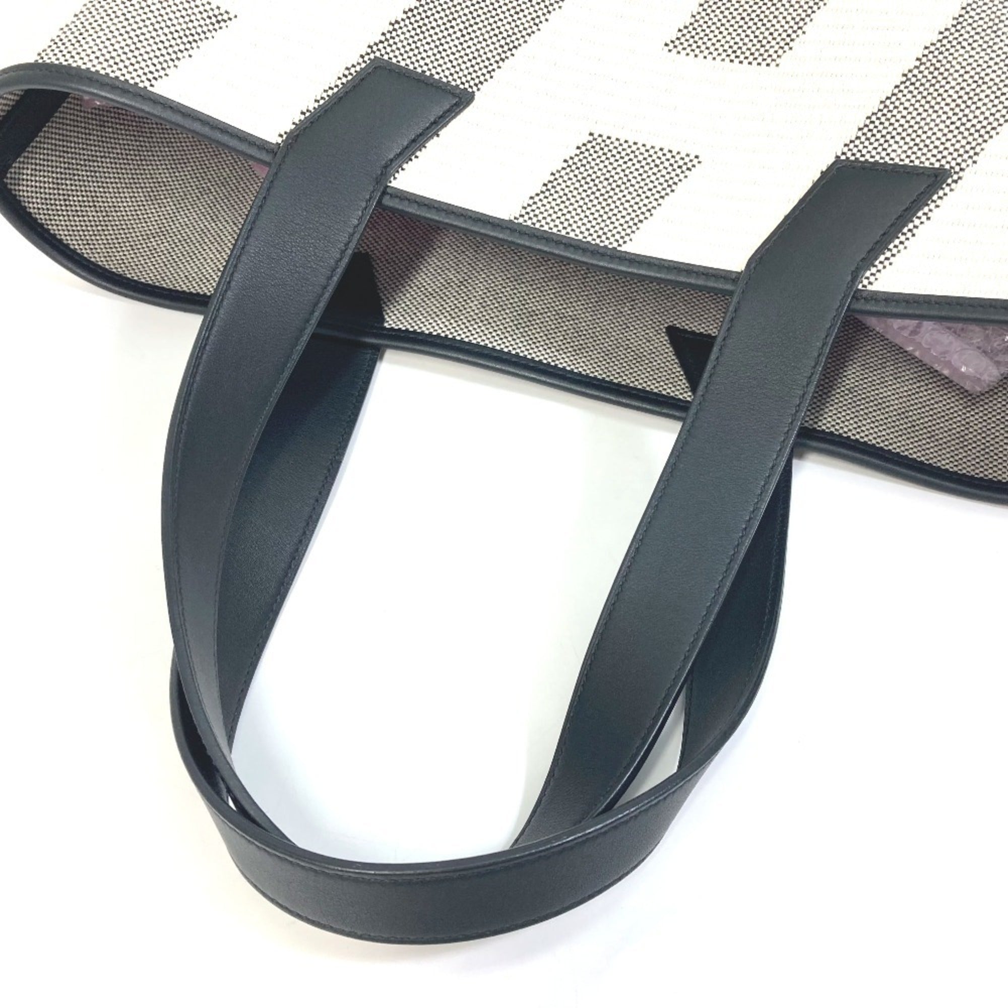 Hermes Black Gray White Canvas Swift Leather Handbag Tote Bag (Pre-Owned)