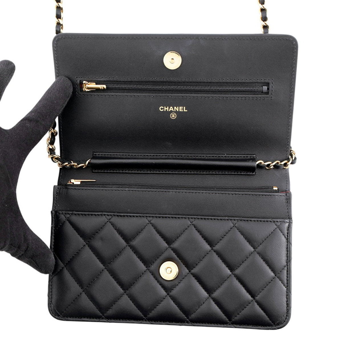 Chanel Black Leather Chain/Shoulder Wallet (Pre-Owned)