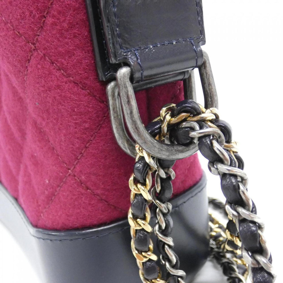 Chanel Bordeaux Navy Red Color Felt Leather Shoulder Bag (Pre-Owned)