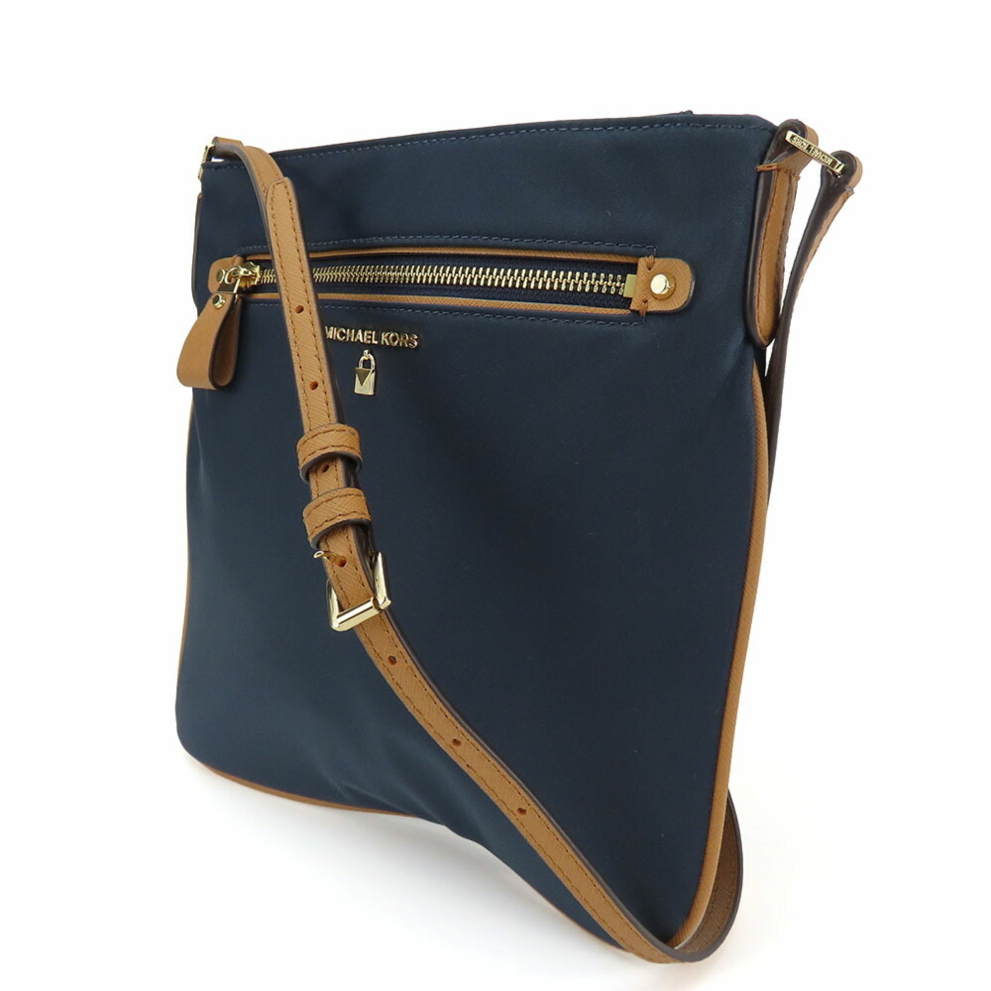 Michael Kors Brown Navy Nylon Leather Shoulder Bag (Pre-Owned)