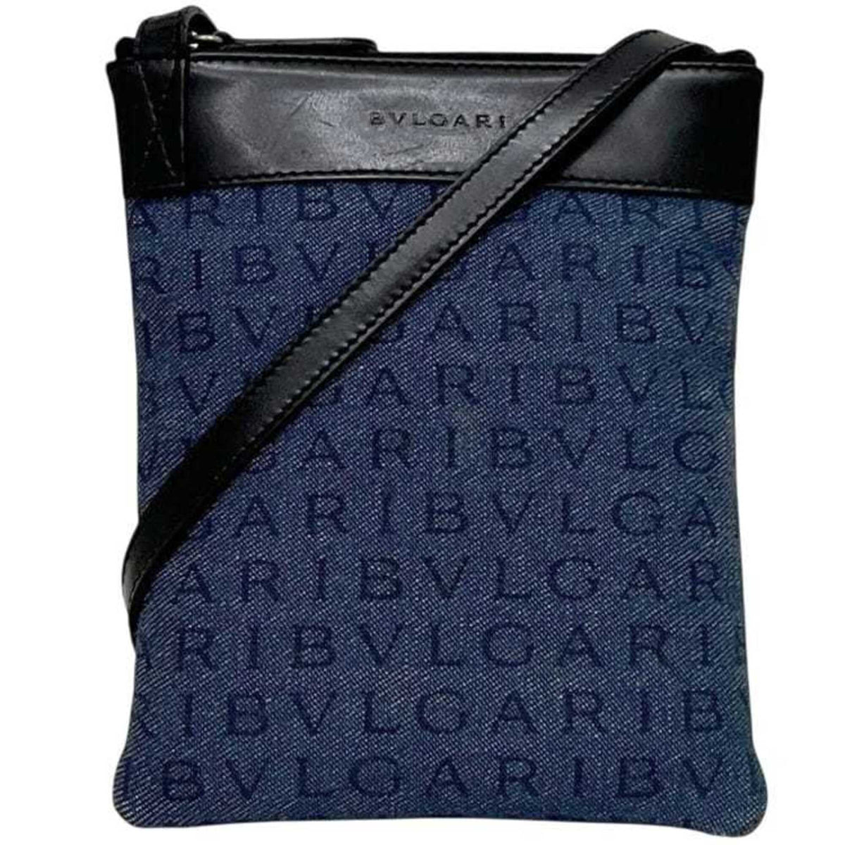 Bvlgari Blue Denim Leather Pochette Shoulder Bag (Pre-Owned)