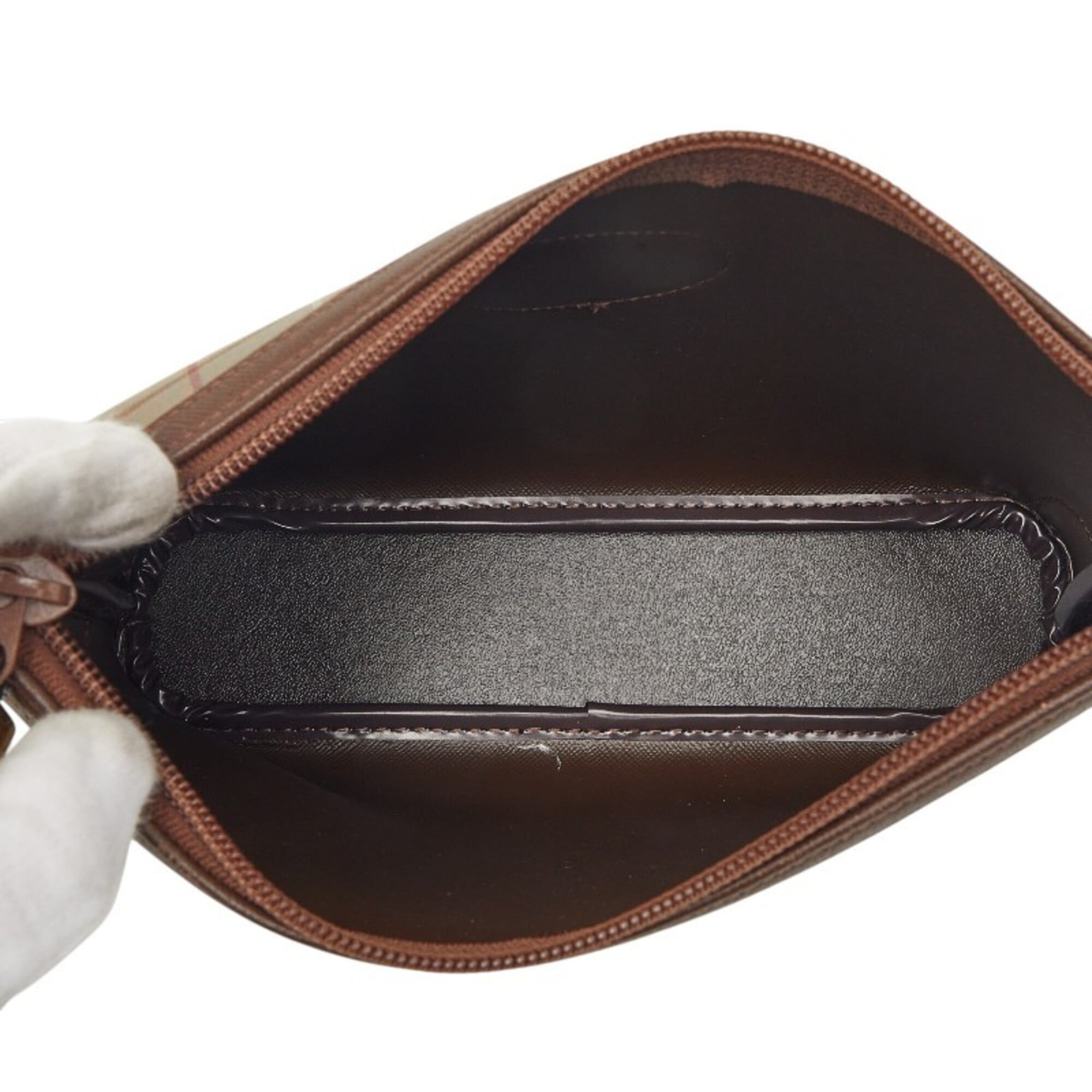 Burberry Brown Green Khaki Canvas Leather Handbag Pouch (Pre-Owned)