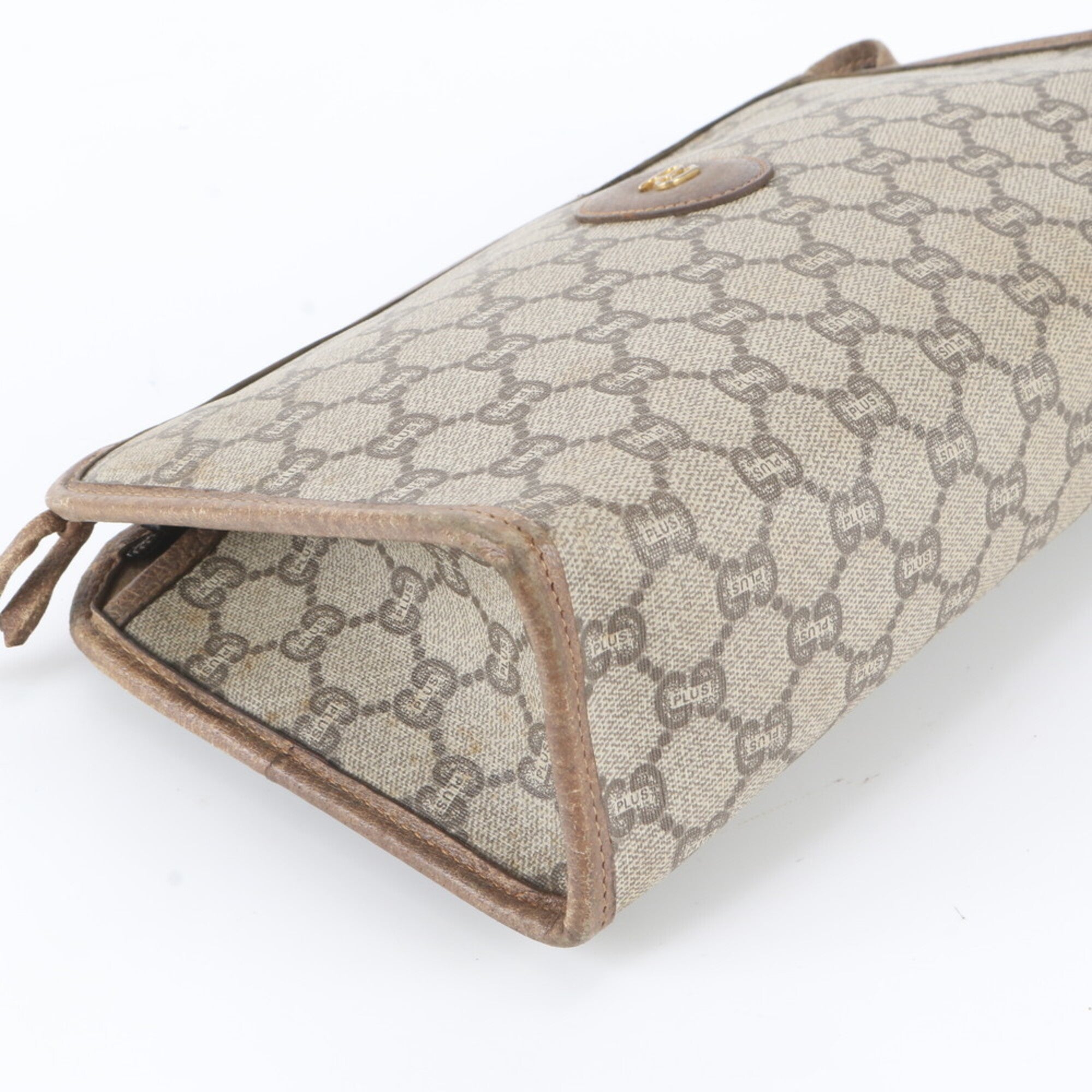 Gucci Brown Leather Coated Canvas Clutch Bag Pouch (Pre-Owned)