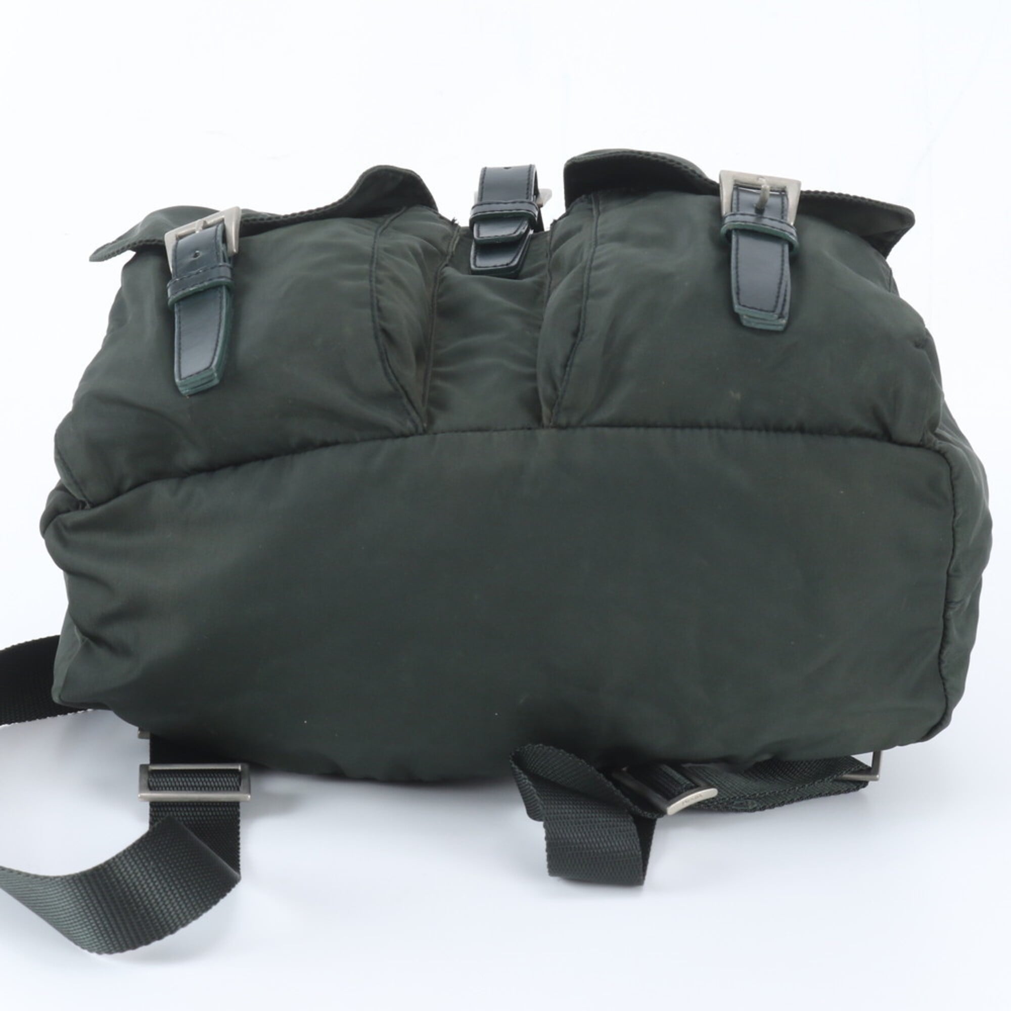 Prada Green Nylon Leather Backpack Handbag (Pre-Owned)