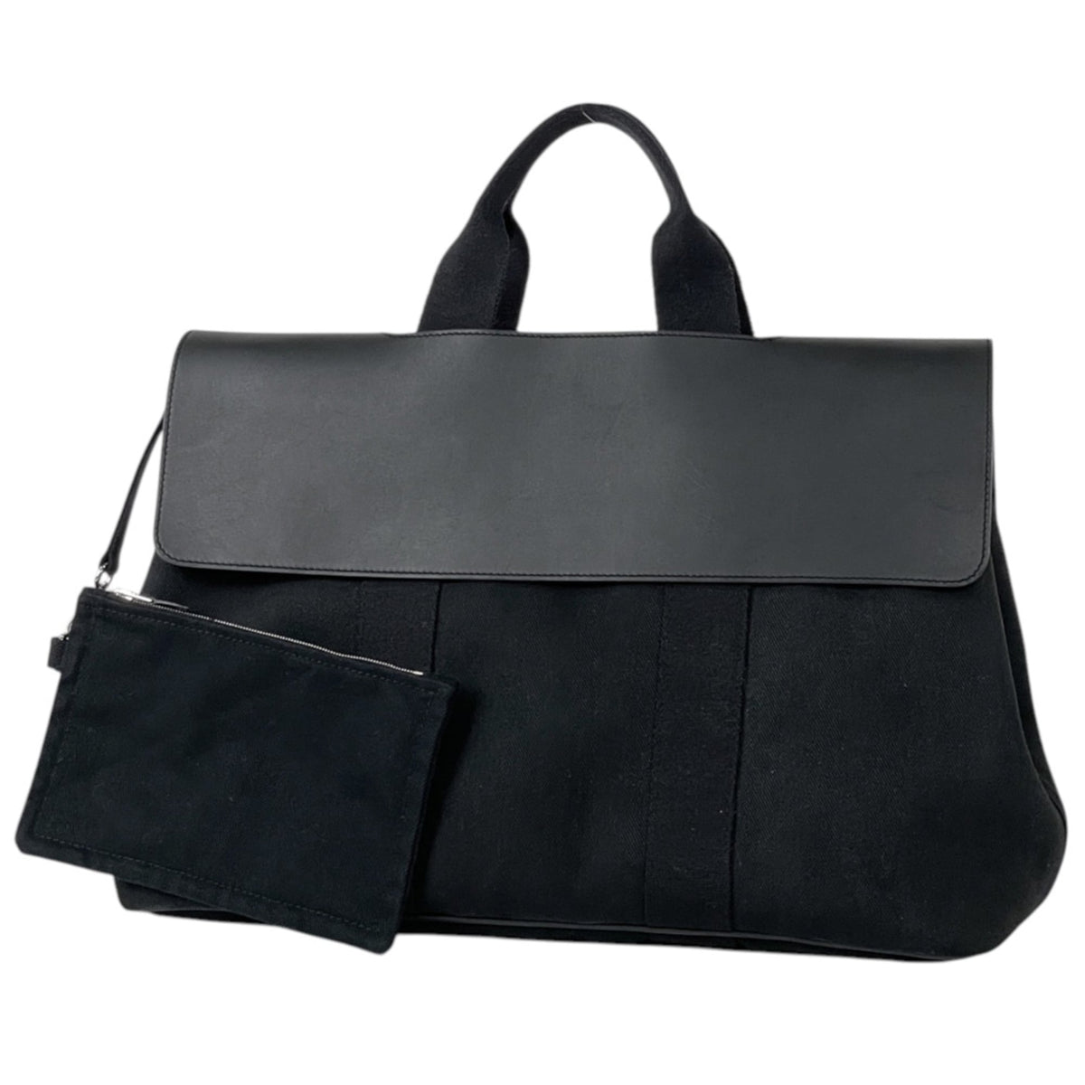 Hermes Black Toile Chevron Evercalf Leather Handbag (Pre-Owned)
