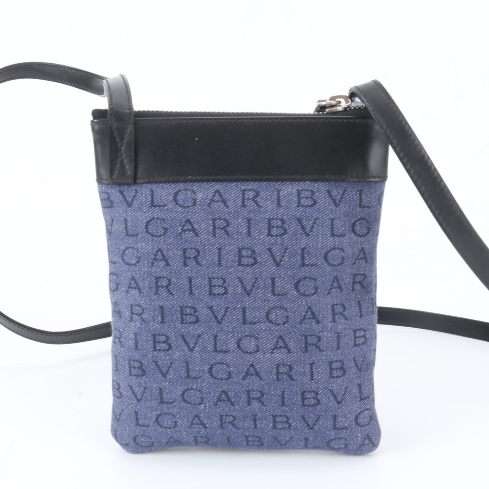 Bvlgari Black Blue Leather Canvas Shoulder Bag (Pre-Owned)