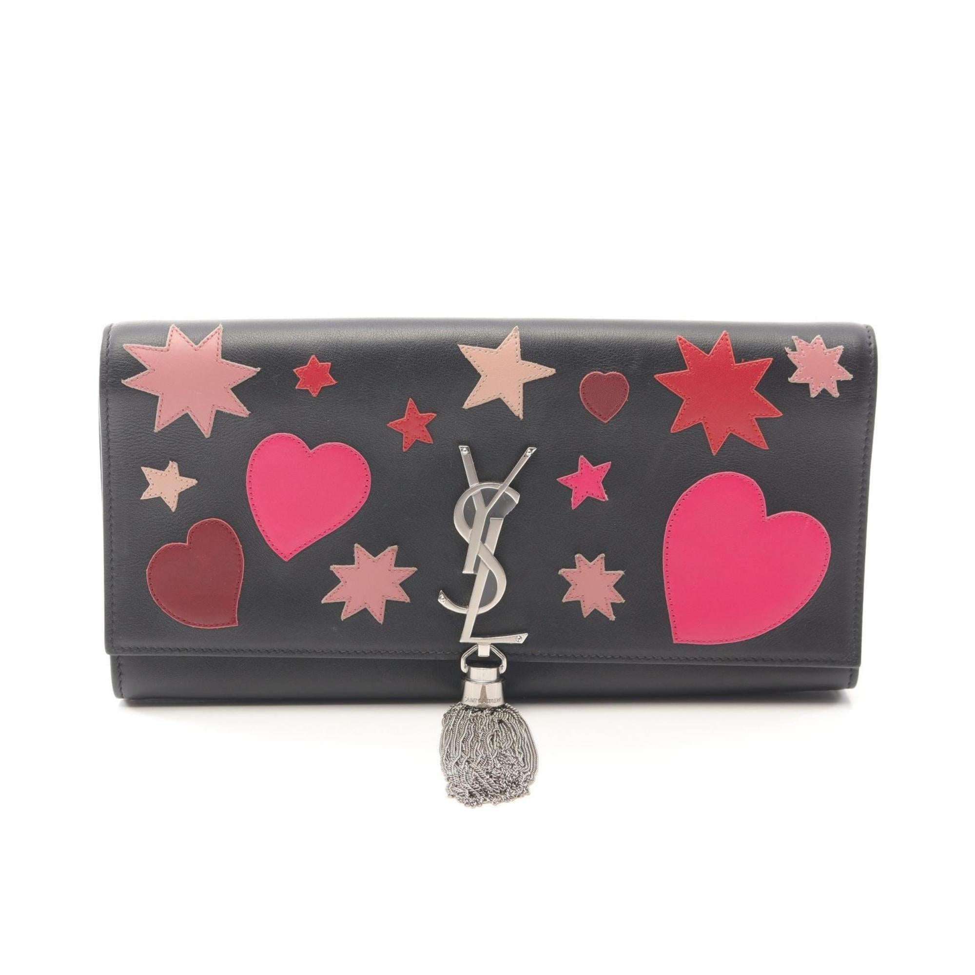 Saint Laurent Black Pink Red Color Leather Clutch Bag (Pre-Owned)