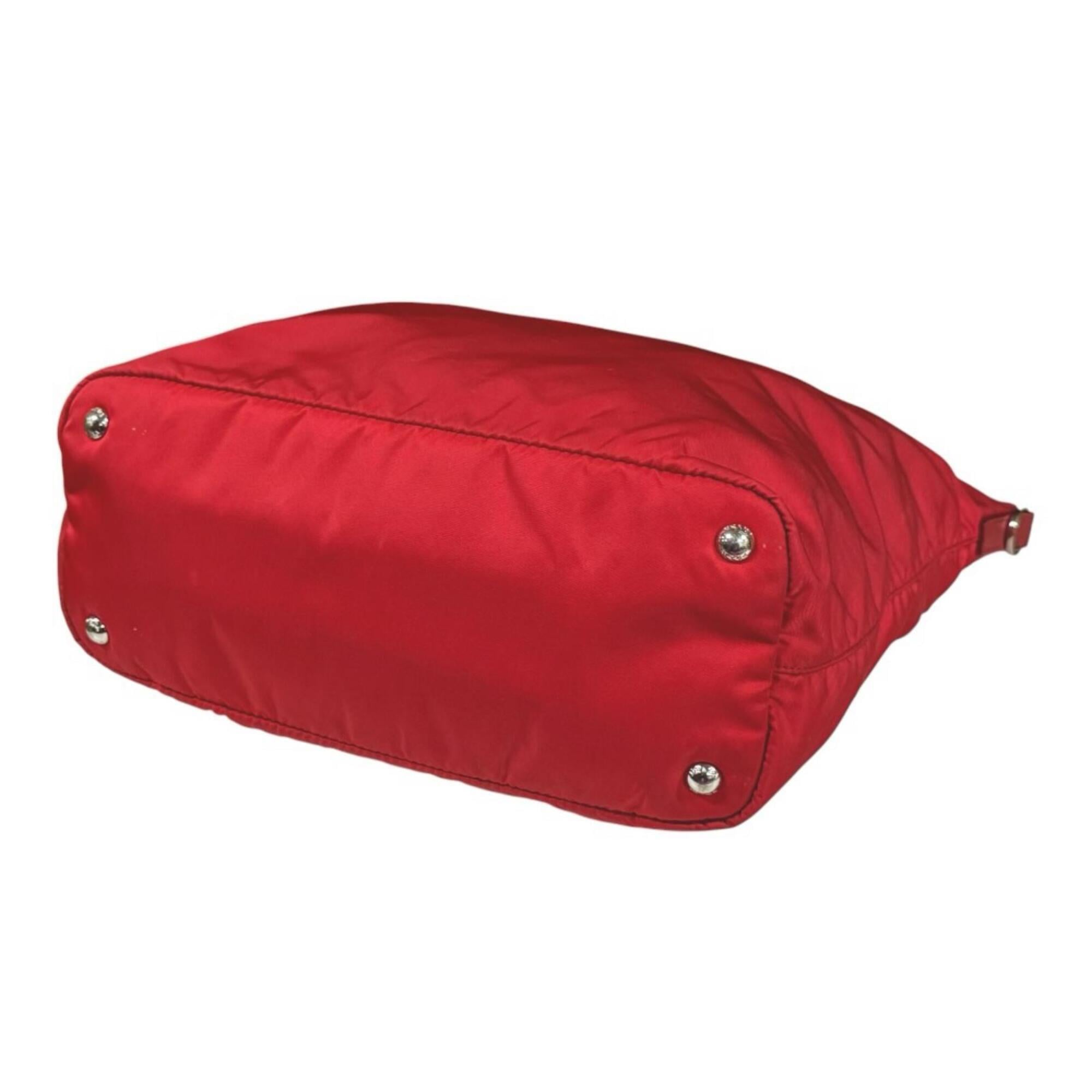 Prada Red Color Nylon Handbag Tote Bag (Pre-Owned)