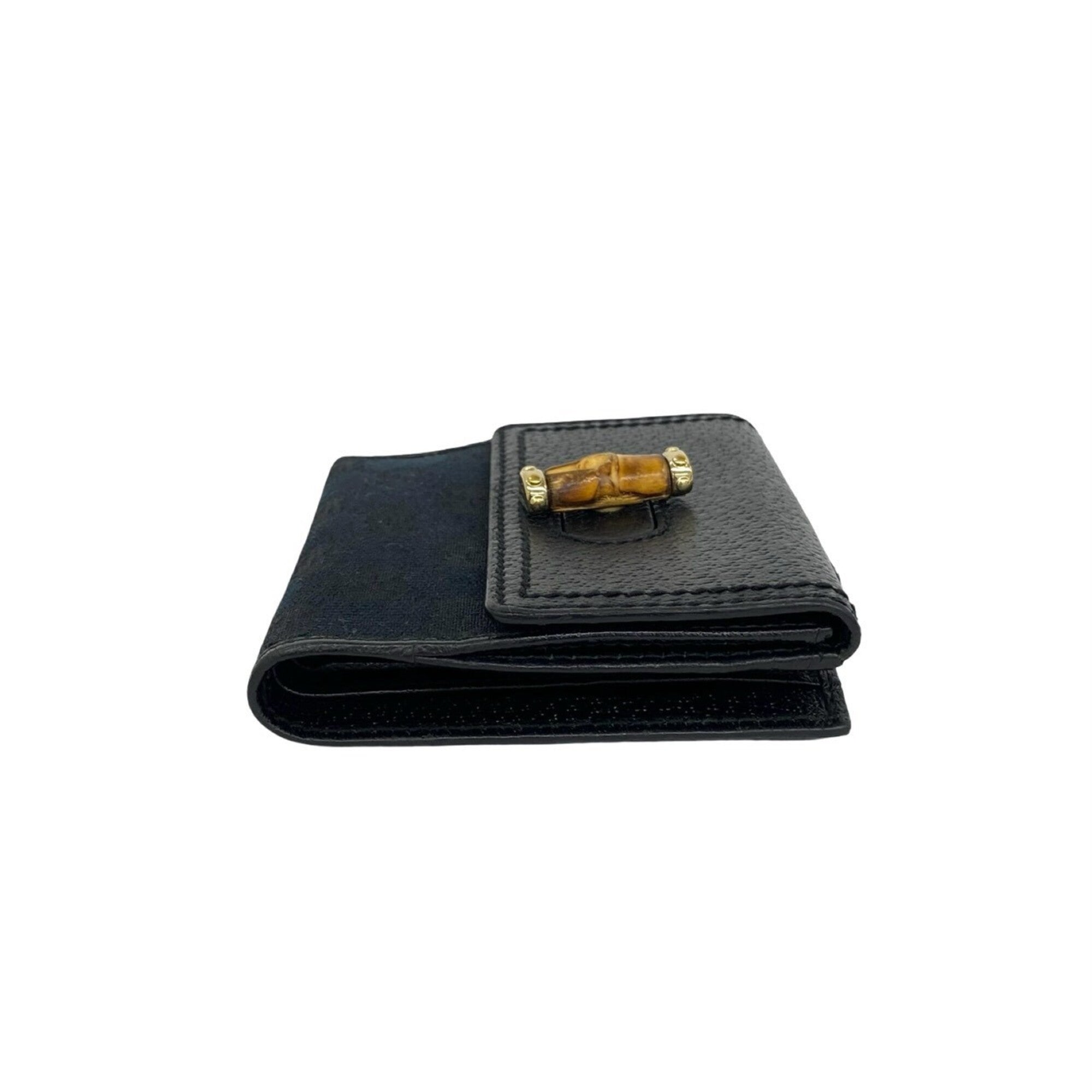 Gucci Black Leather Canvas Bamboo Wallet (Bi-Fold) (Pre-Owned)