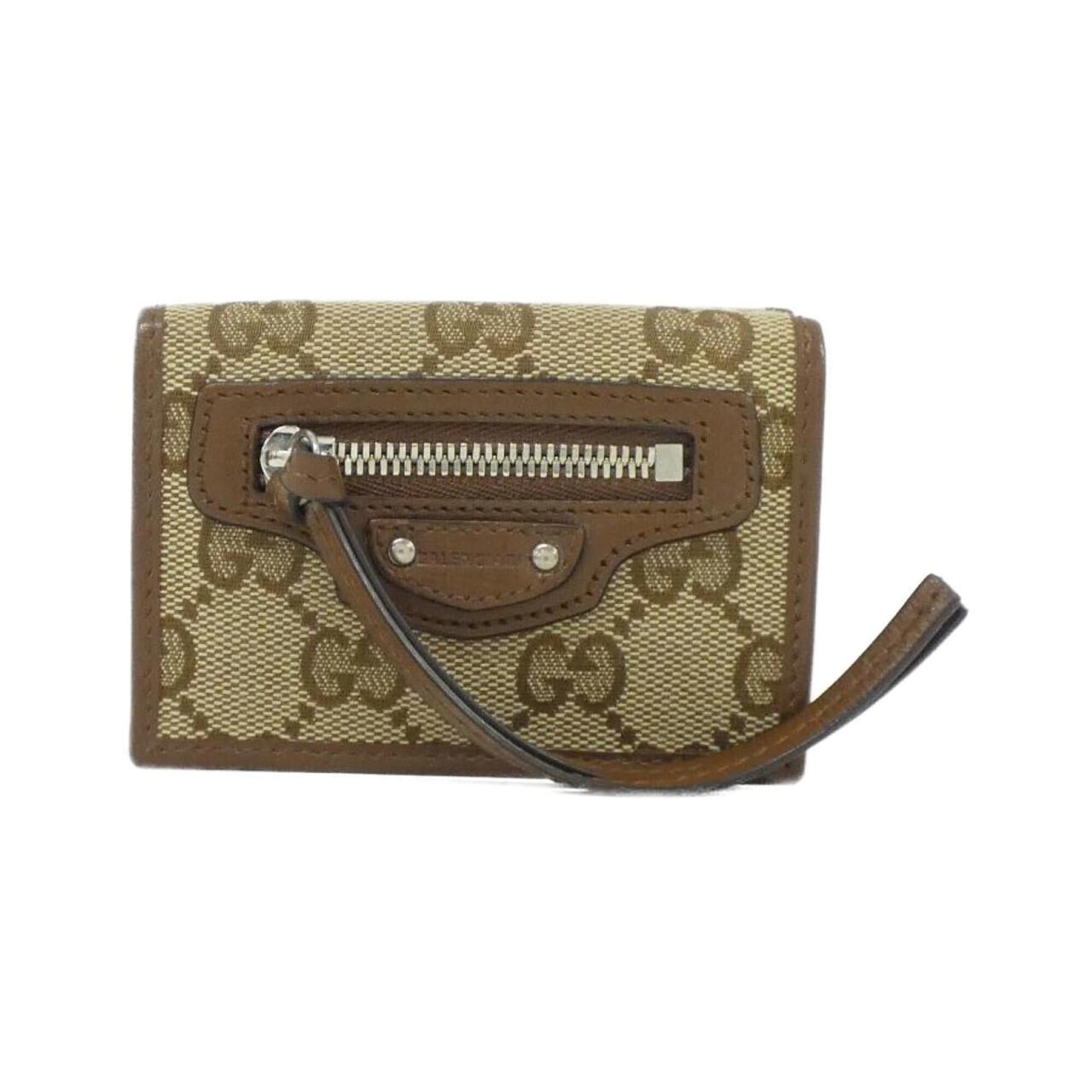 Gucci Beige Brown Gg Canvas Leather Wallet (Tri-Fold) (Pre-Owned)