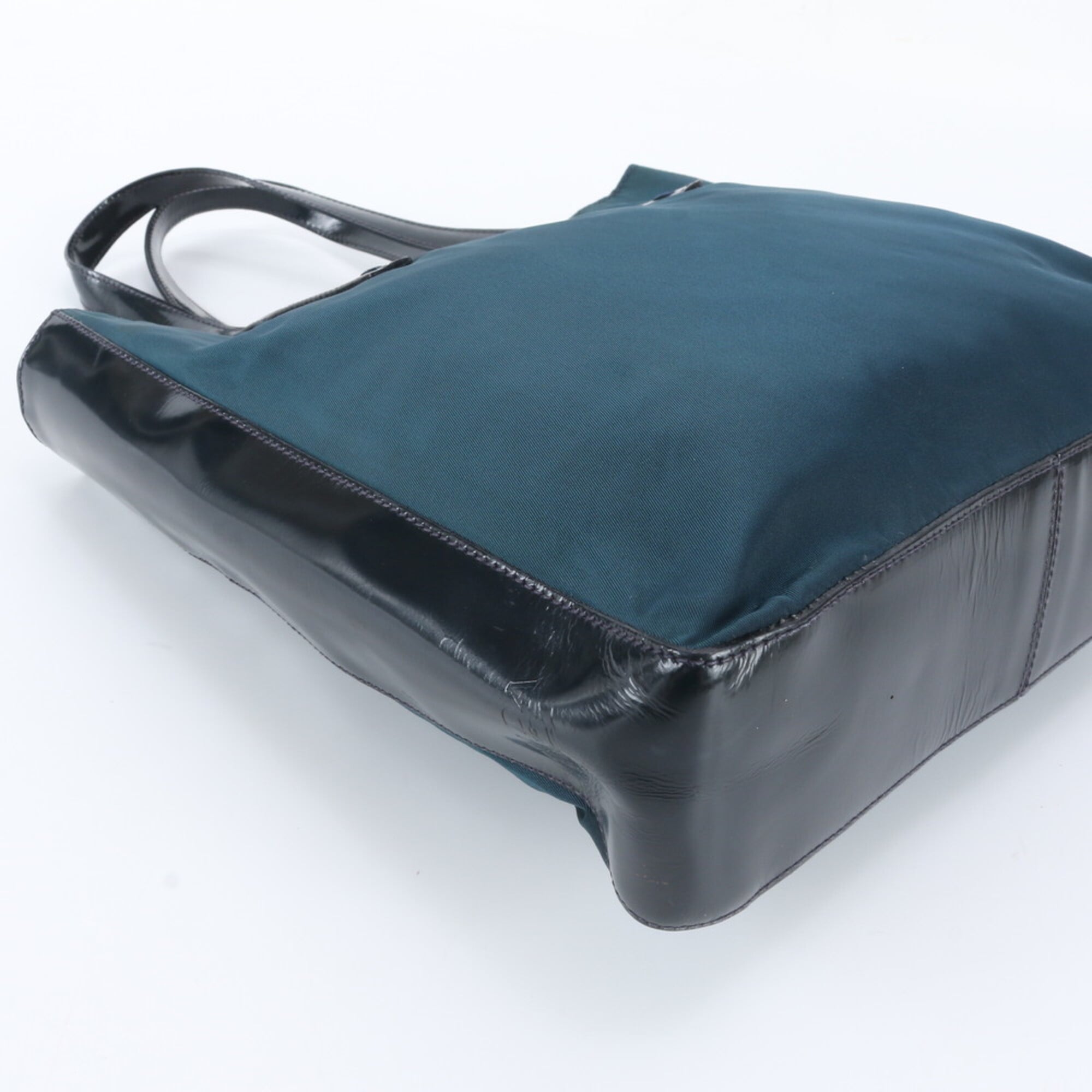 Prada Dark Green Nylon Leather Shoulder Bag Tote Bag (Pre-Owned)