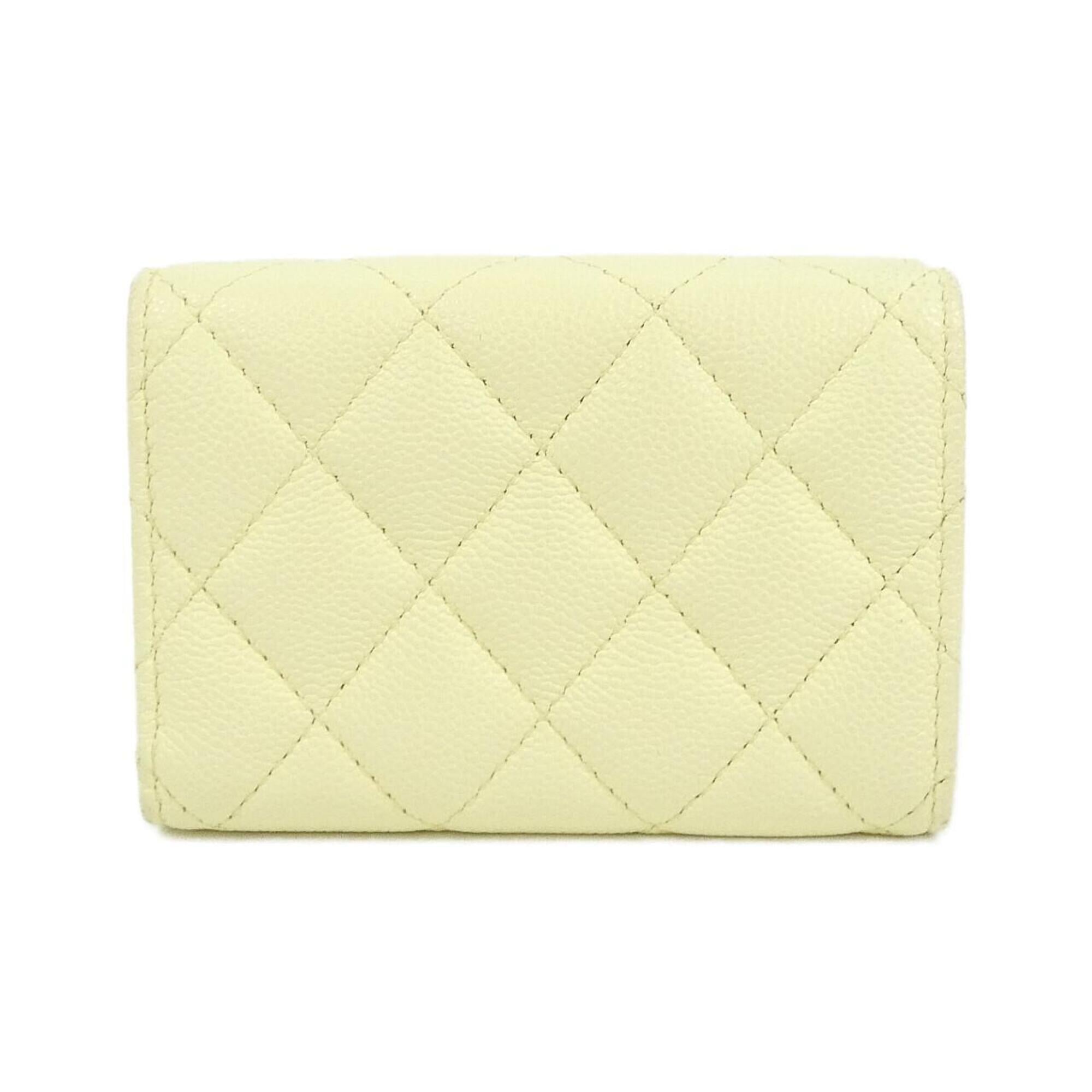 Chanel Yellow Grained Calfskin Wallet (Tri-Fold) (Pre-Owned)