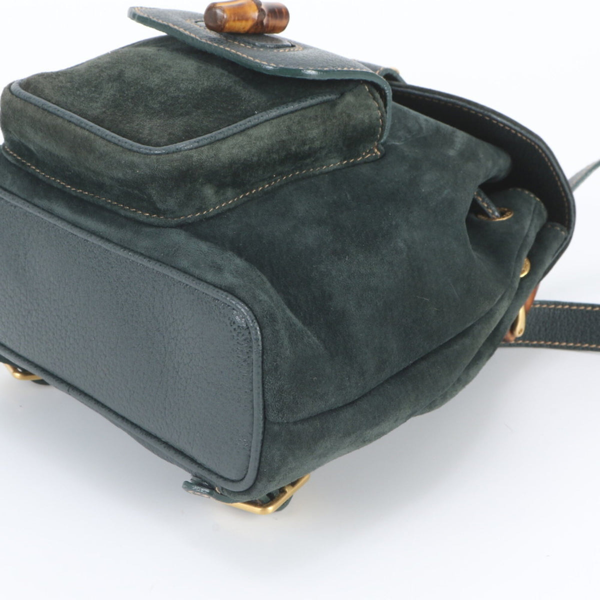 Gucci Green Leather Bamboo Backpack Shoulder Bag (Pre-Owned)