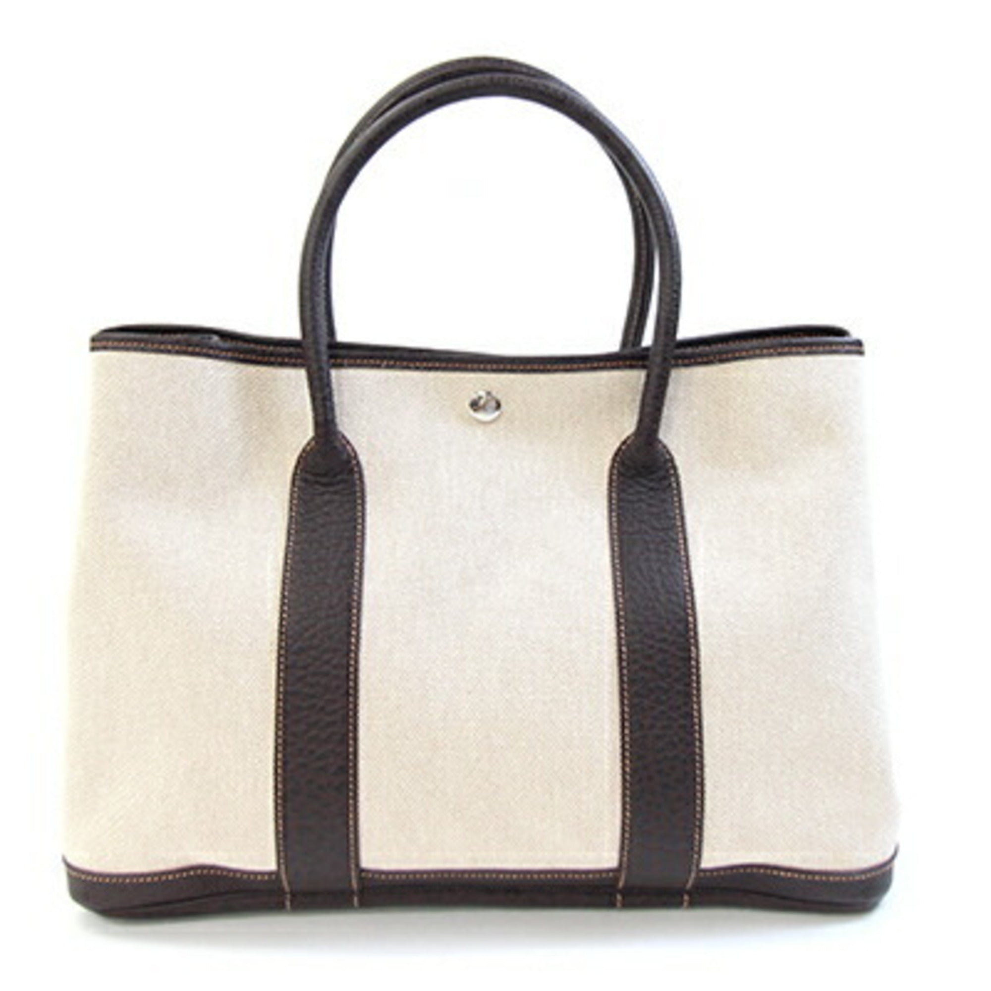 Hermes Garden Marron Toile H Leather Handbag Tote Bag (Pre-Owned)