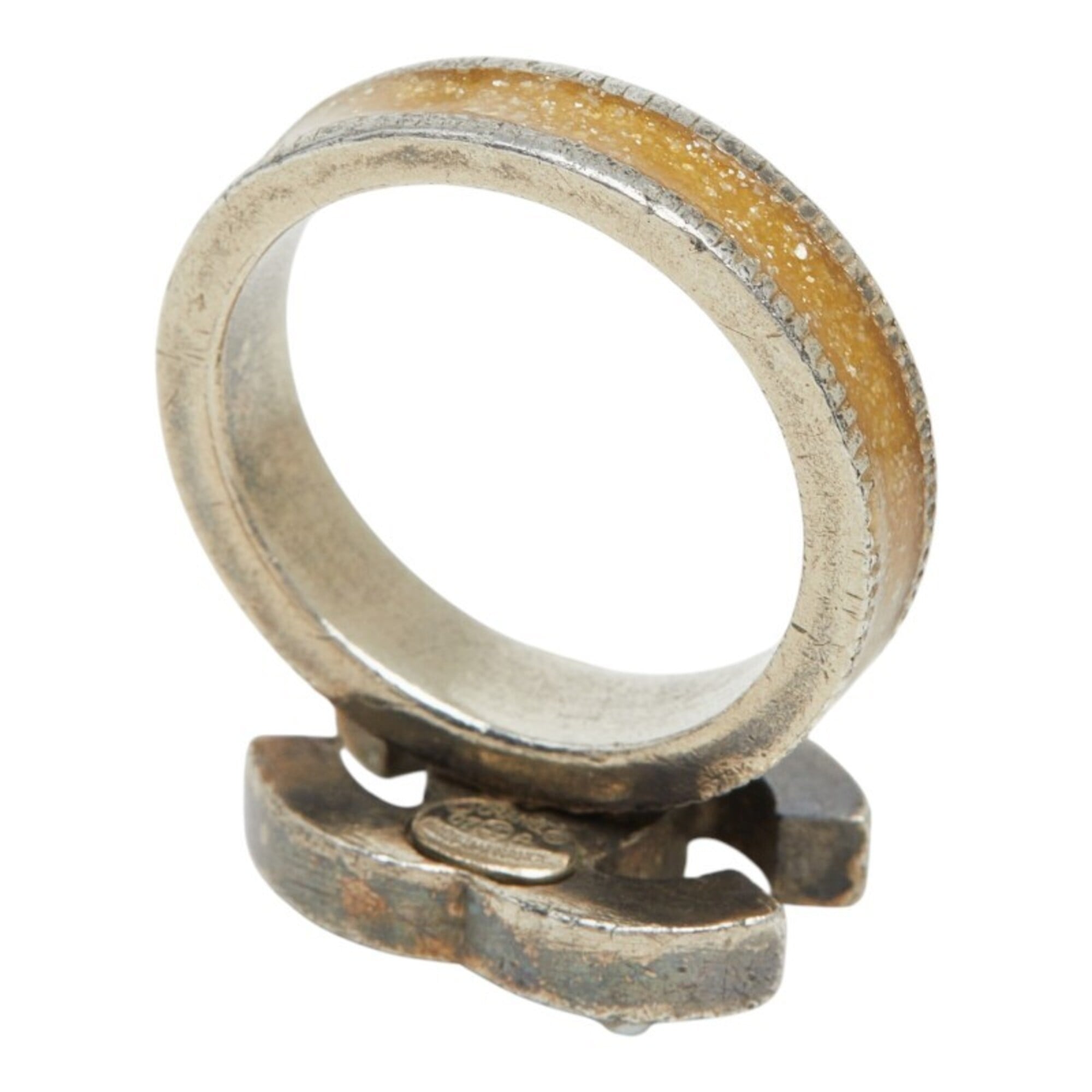 Chanel Silver White Metal Rhinestone Band Ring (Pre-Owned)