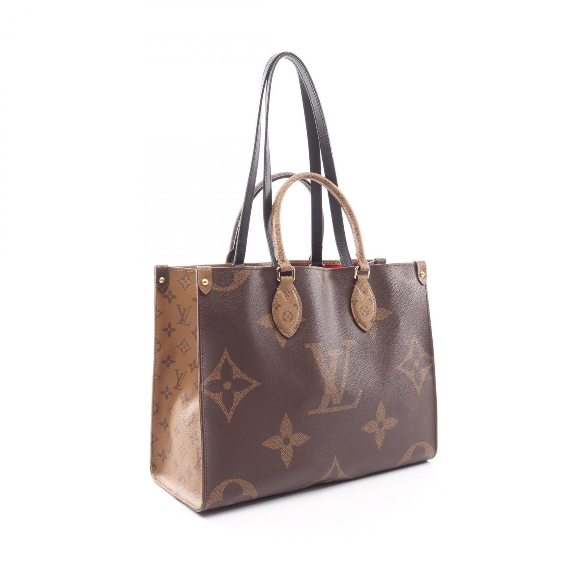 Louis Vuitton Beige Brown Coated Canvas Leather Handbag Tote Bag (Pre-Owned)