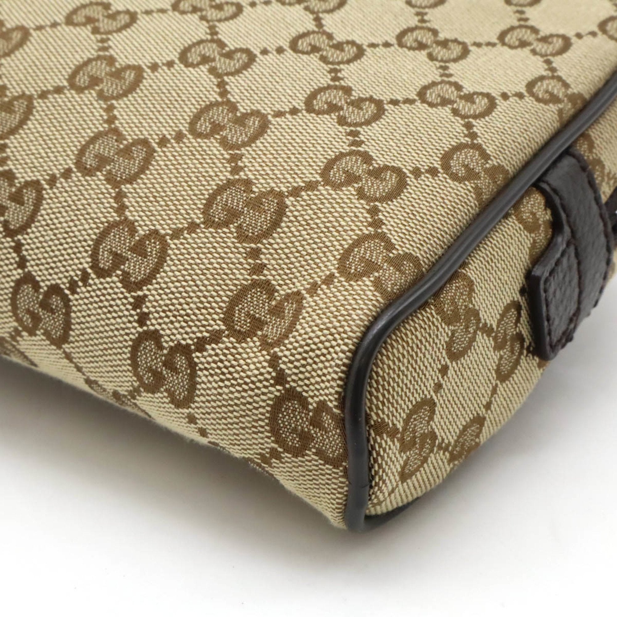 Gucci Beige Dark Brown Canvas Leather Sling Bag (Pre-Owned)