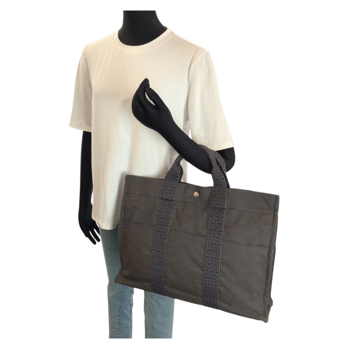 Hermes Gray Polyamide Polyester Handbag Tote Bag (Pre-Owned)