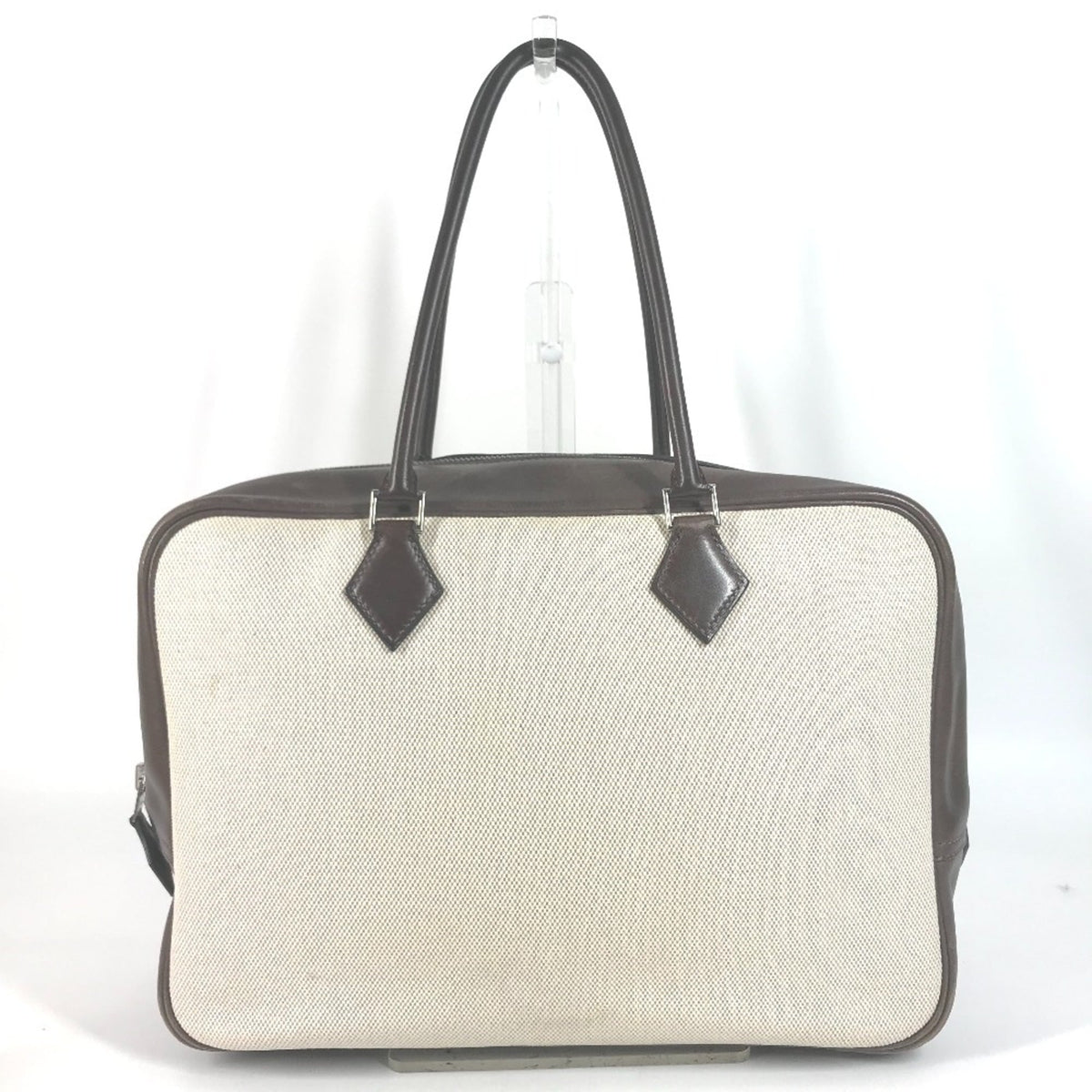 Hermes Plume Beige Brown Toile H Gulliver Leather Handbag Tote Bag (Pre-Owned)