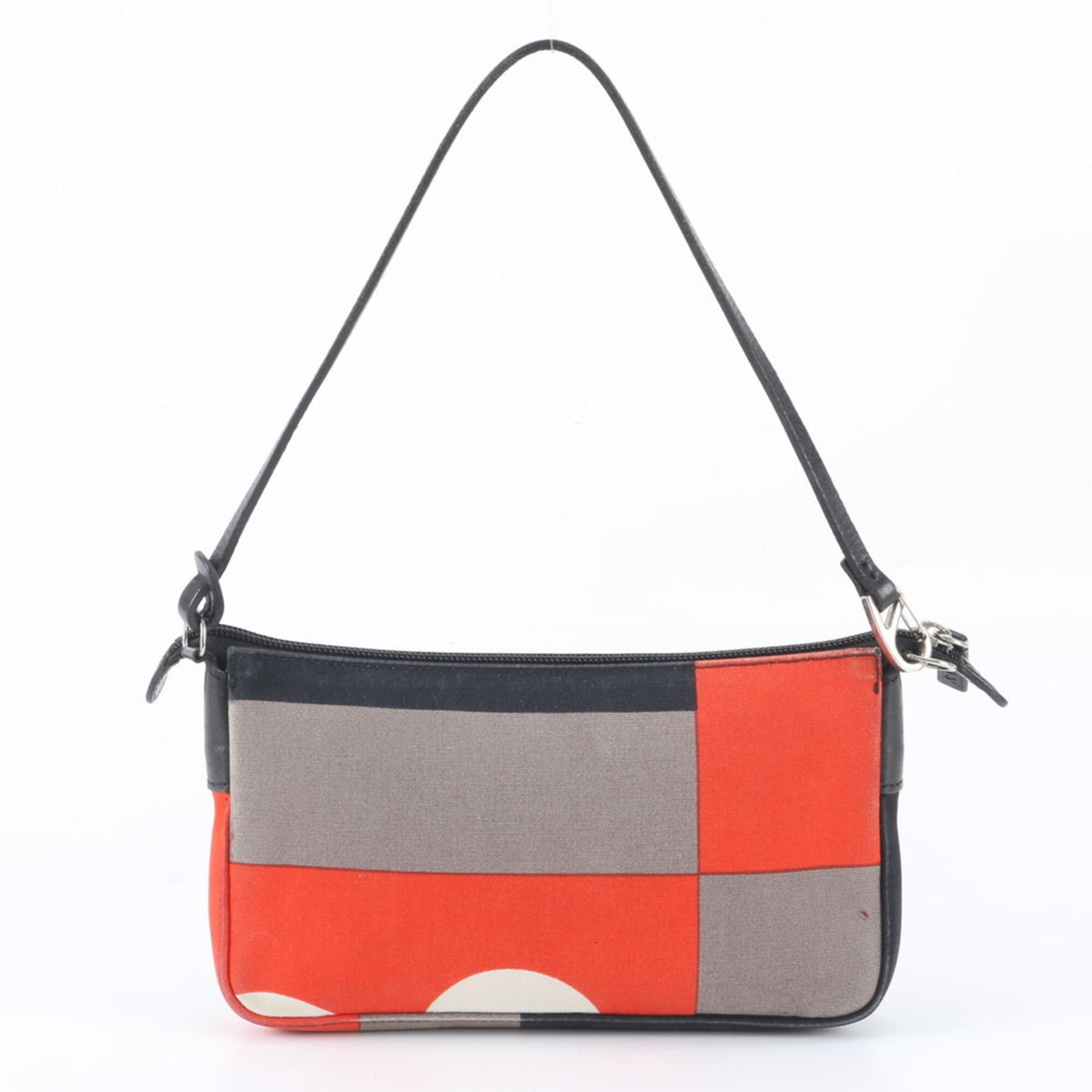 Bally Gray Red Color Leather Canvas Handbag Shoulder Bag (Pre-Owned)