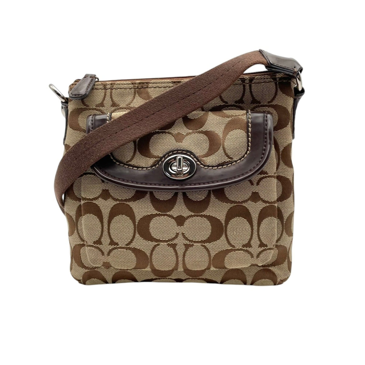 Coach Beige Brown Canvas Leather Crossbody Bag Shoulder Bag (Pre-Owned)