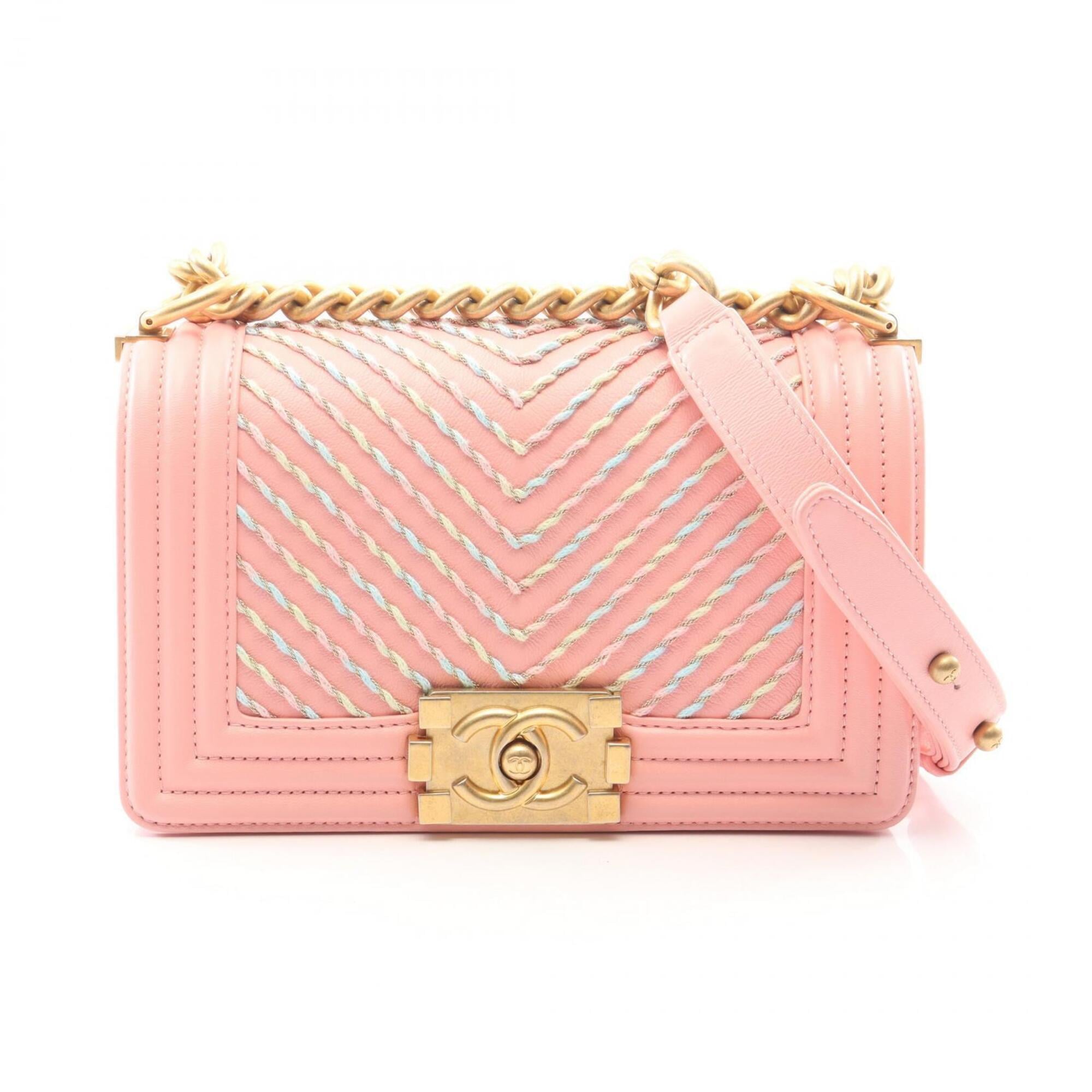 Chanel Multi-Color Pink Leather Handbag Shoulder Bag (Pre-Owned)