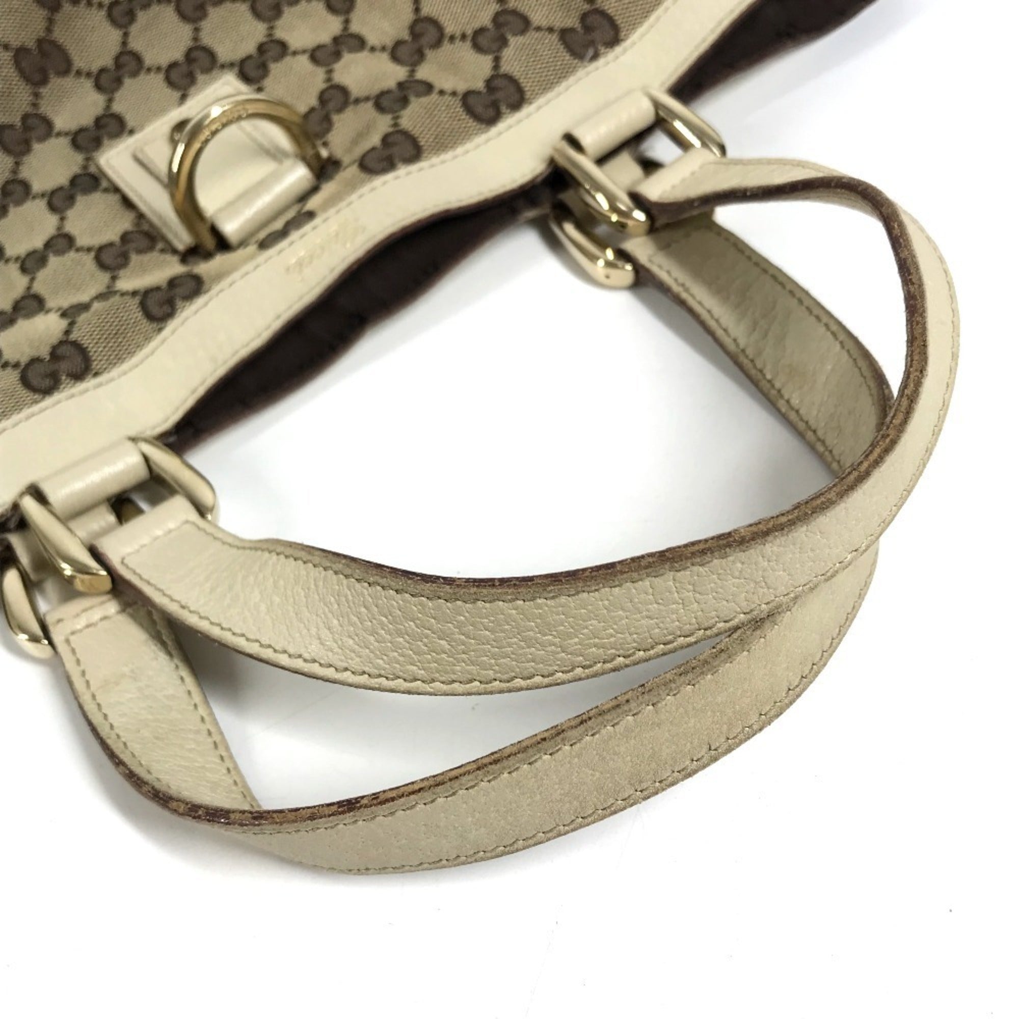 Gucci Gg Canvas Beige Ivory Gg Canvas Leather Shoulder Bag Tote Bag (Pre-Owned)