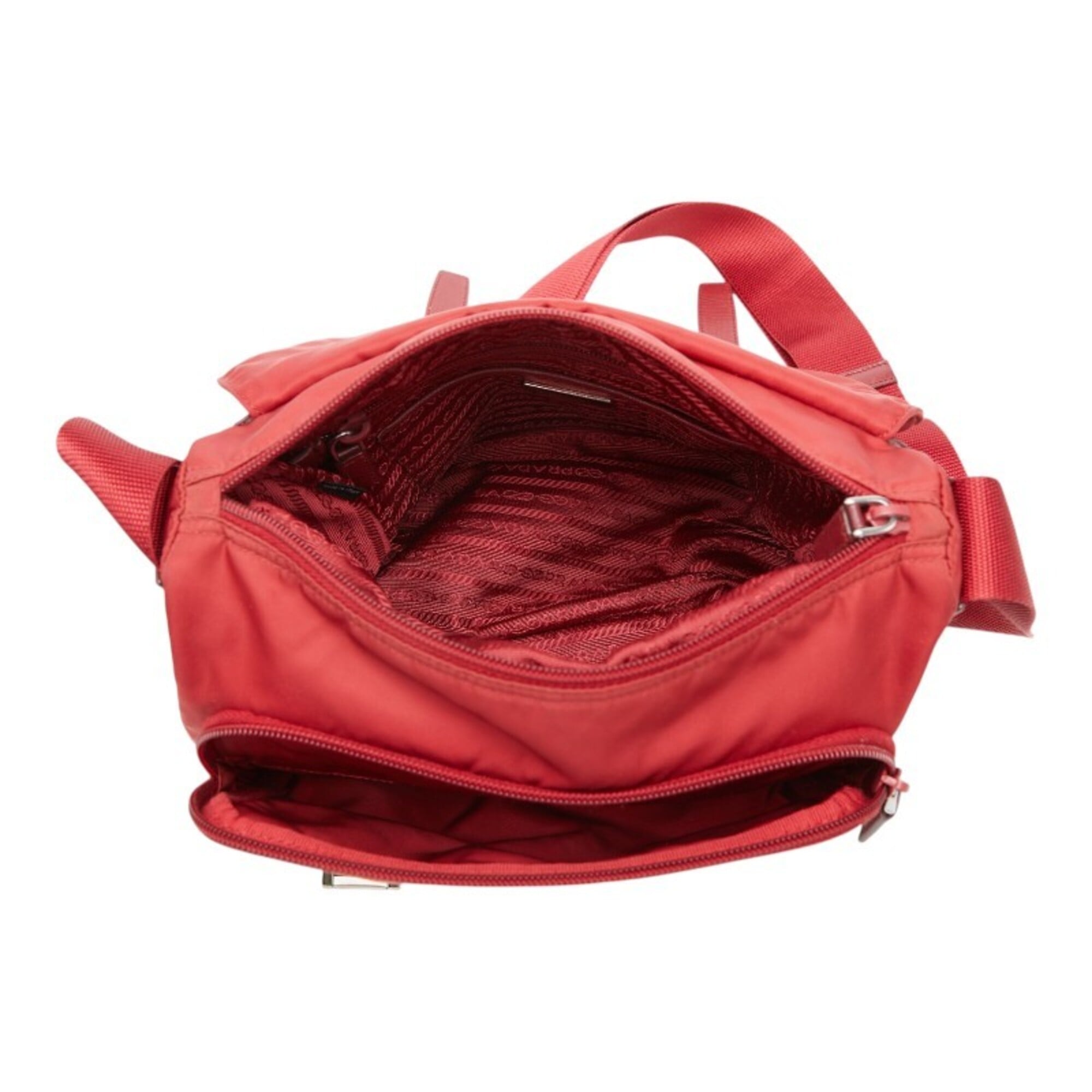 Prada Red Color Nylon Leather Shoulder Bag (Pre-Owned)