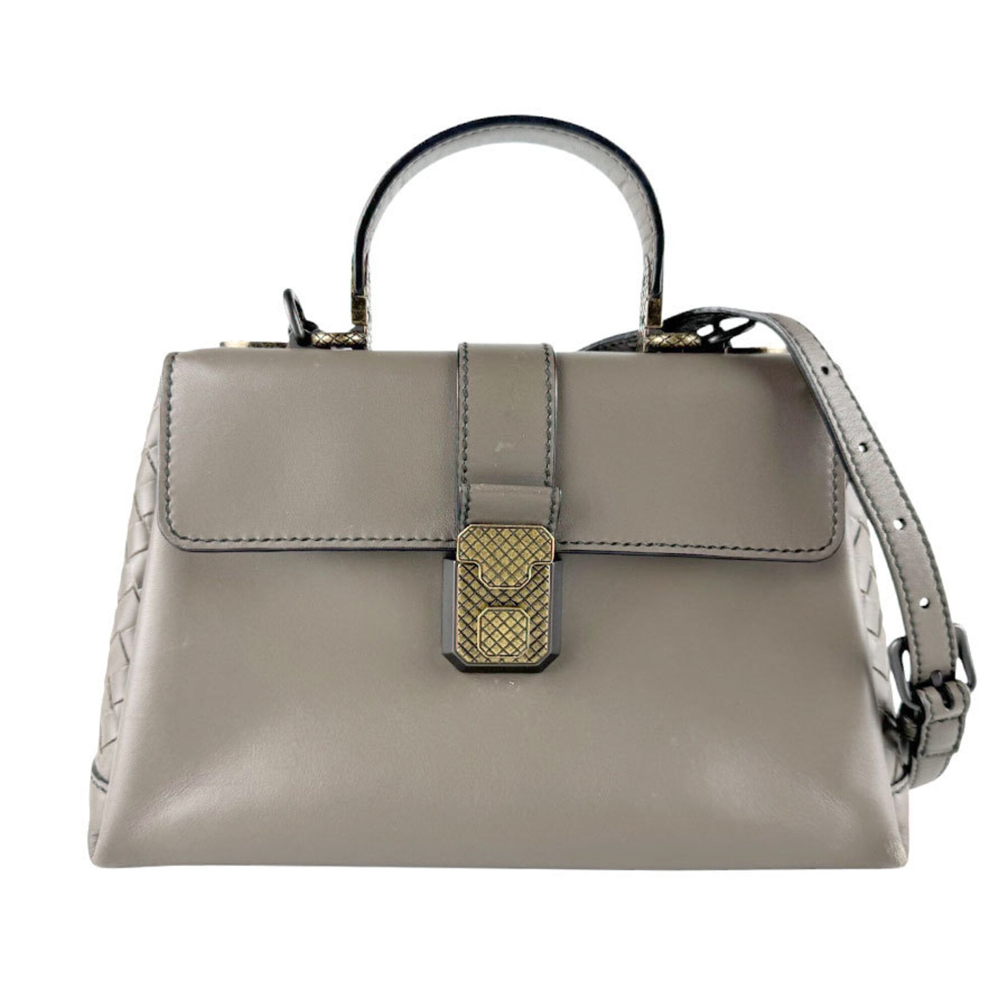 Bottega Veneta Grayish Leather Handbag Shoulder Bag (Pre-Owned)