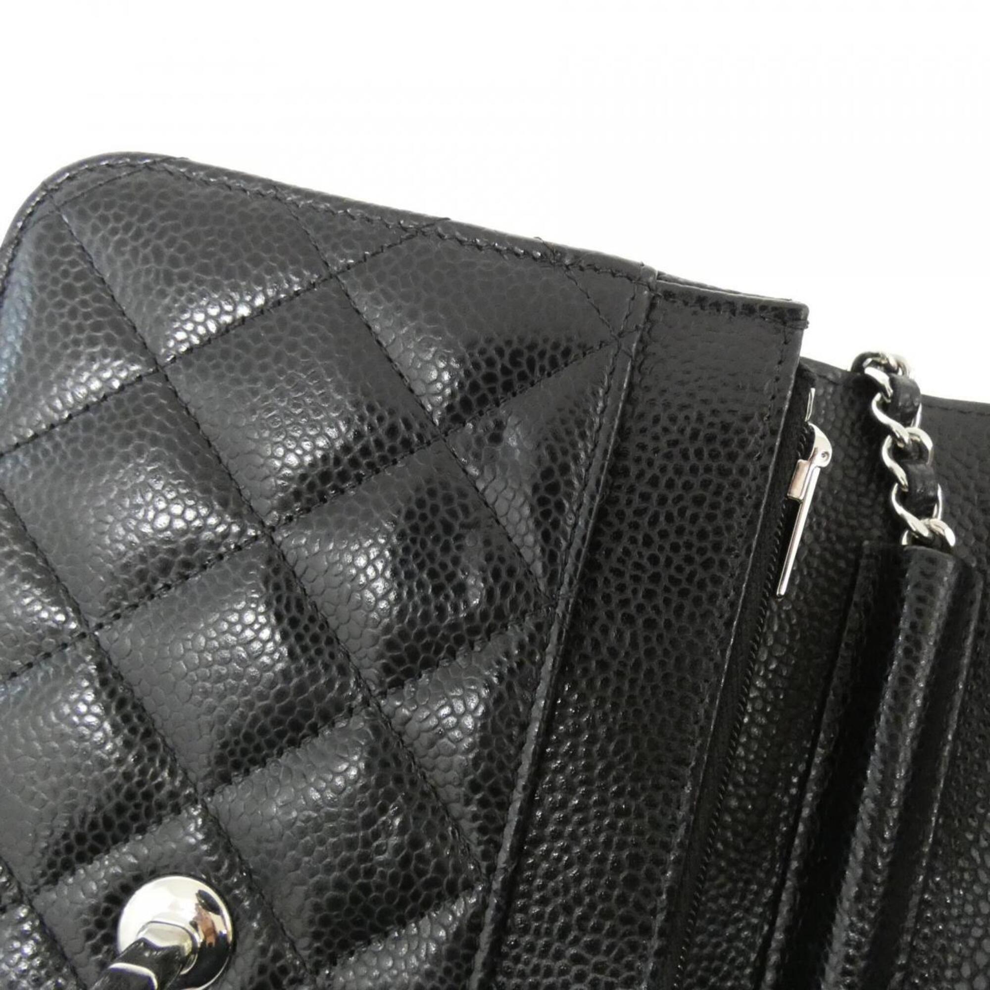 Chanel Black Bordeaux Grained Calfskin Chain/Shoulder Wallet (Pre-Owned)