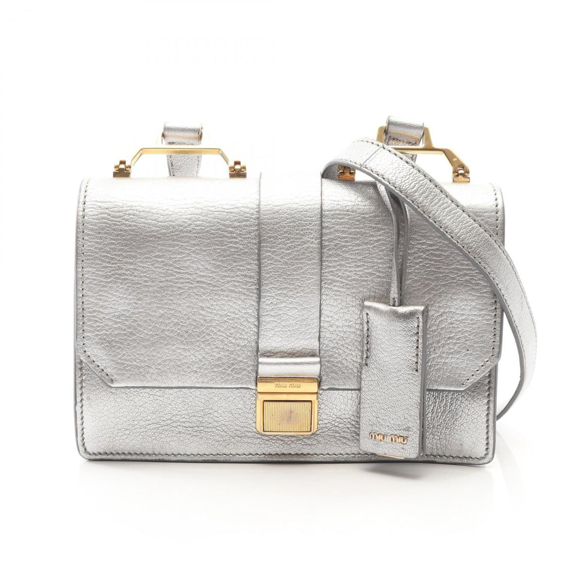 Miu Miu Gold Silver Leather Handbag Shoulder Bag (Pre-Owned)