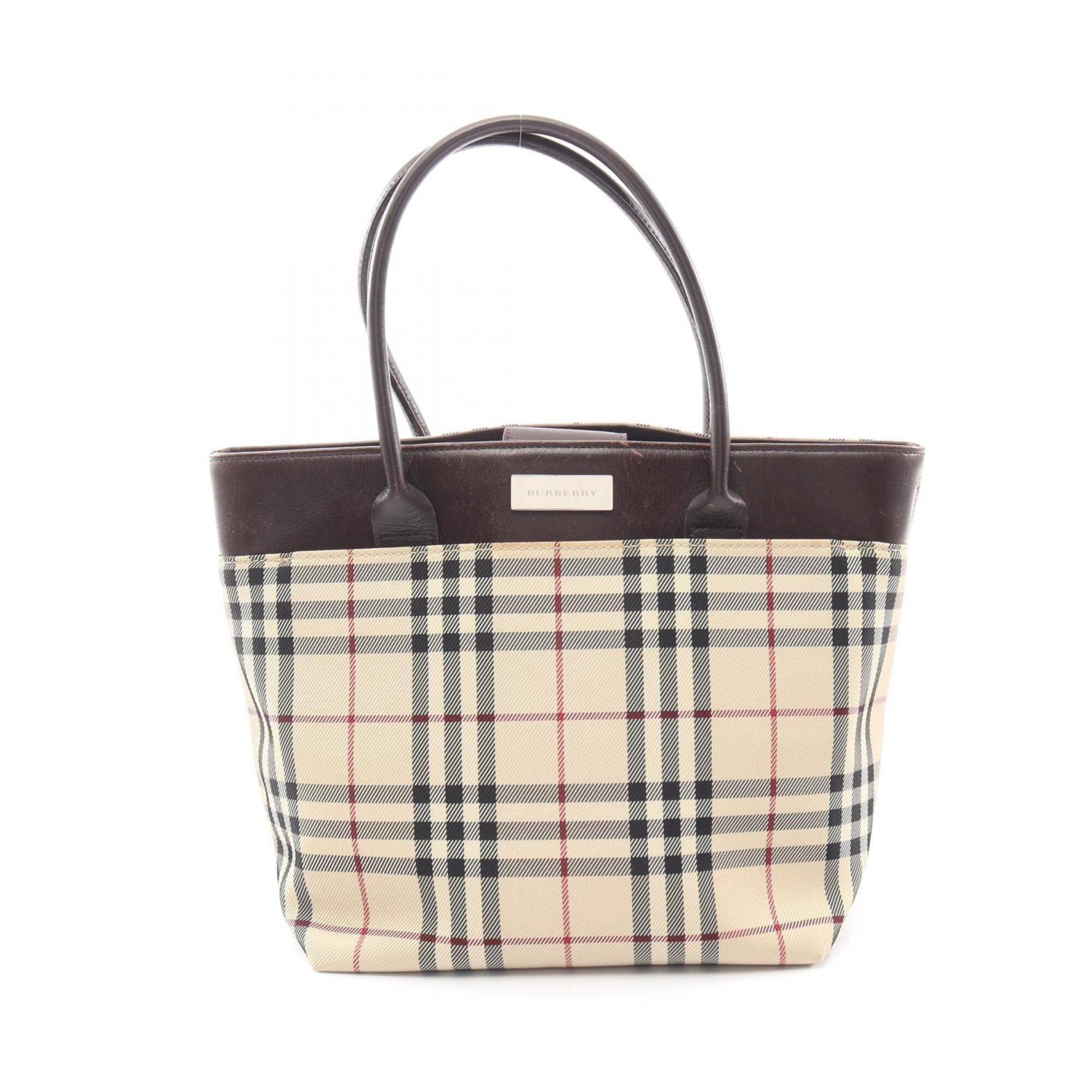 Burberry Beige Brown Canvas Leather Handbag (Pre-Owned)