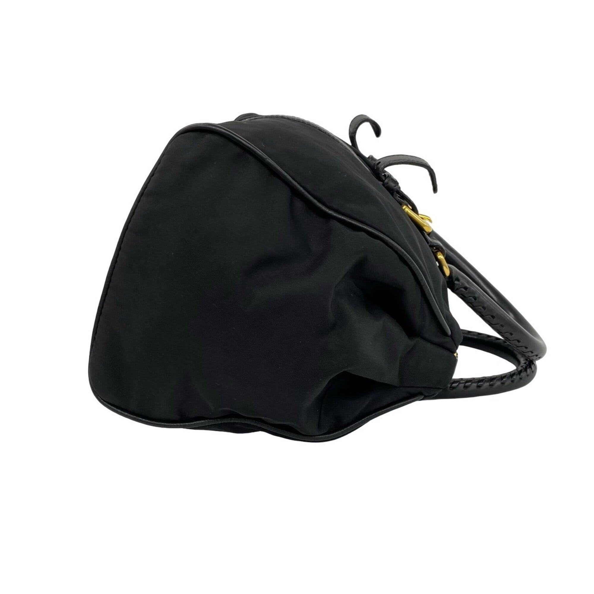 Prada Black Nylon Leather Handbag Shoulder Bag Tote Bag (Pre-Owned)