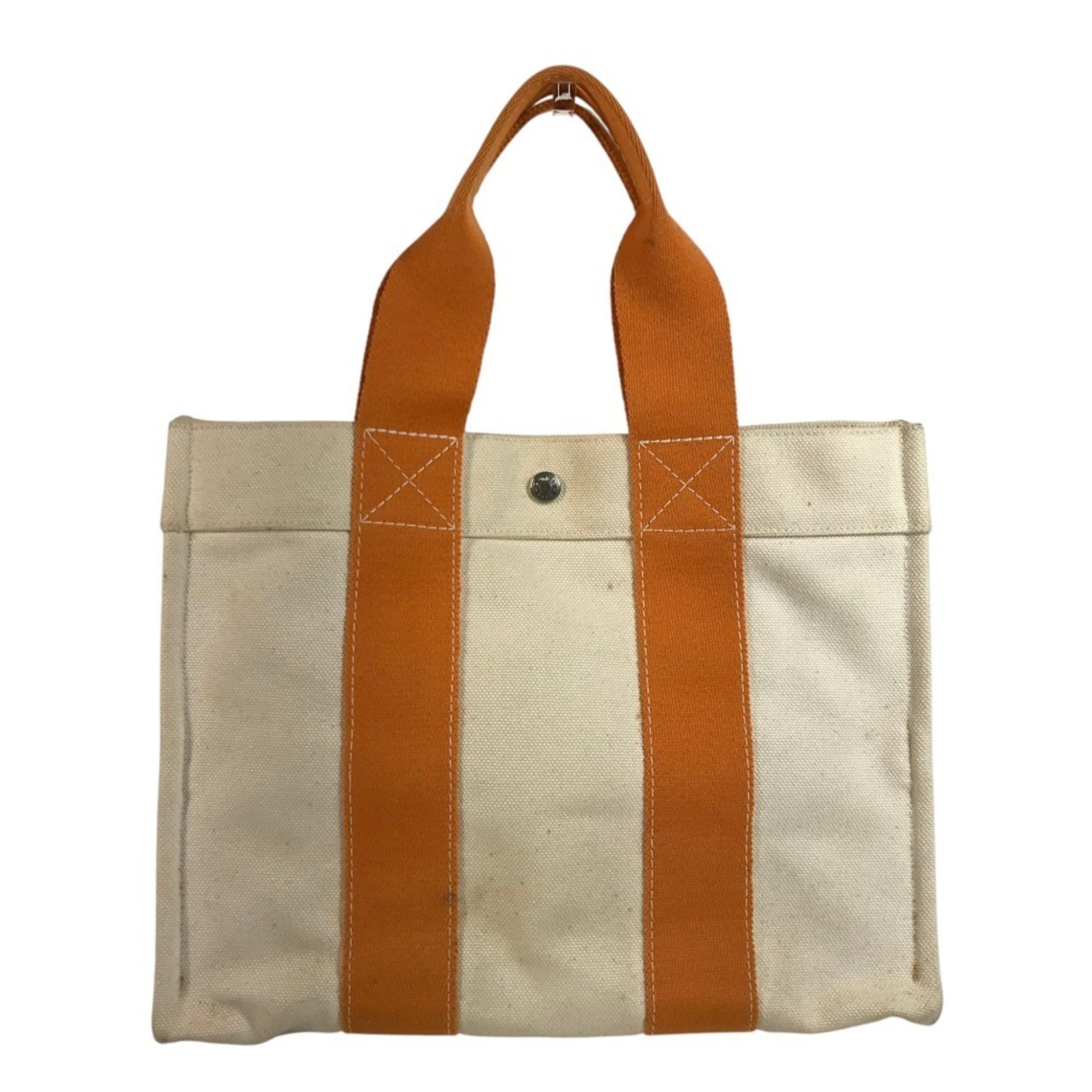 Hermes Ivory Orange Cotton Handbag Tote Bag (Pre-Owned)