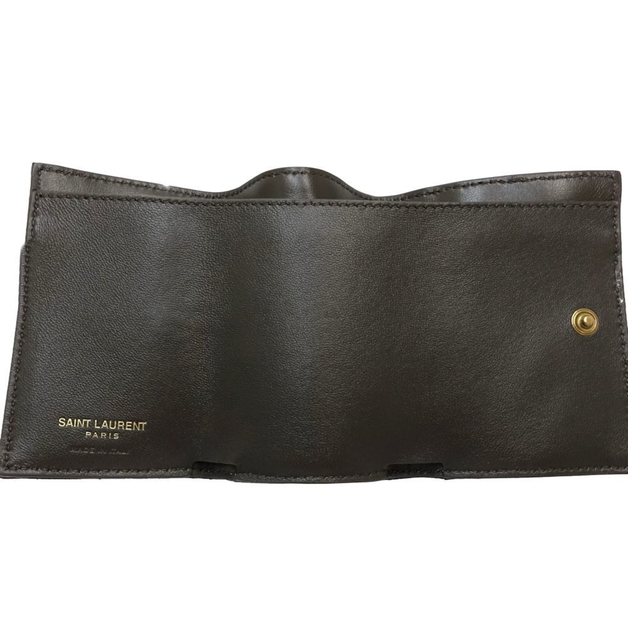 Saint Laurent Dark Gray Leather Wallet (Tri-Fold) (Pre-Owned)