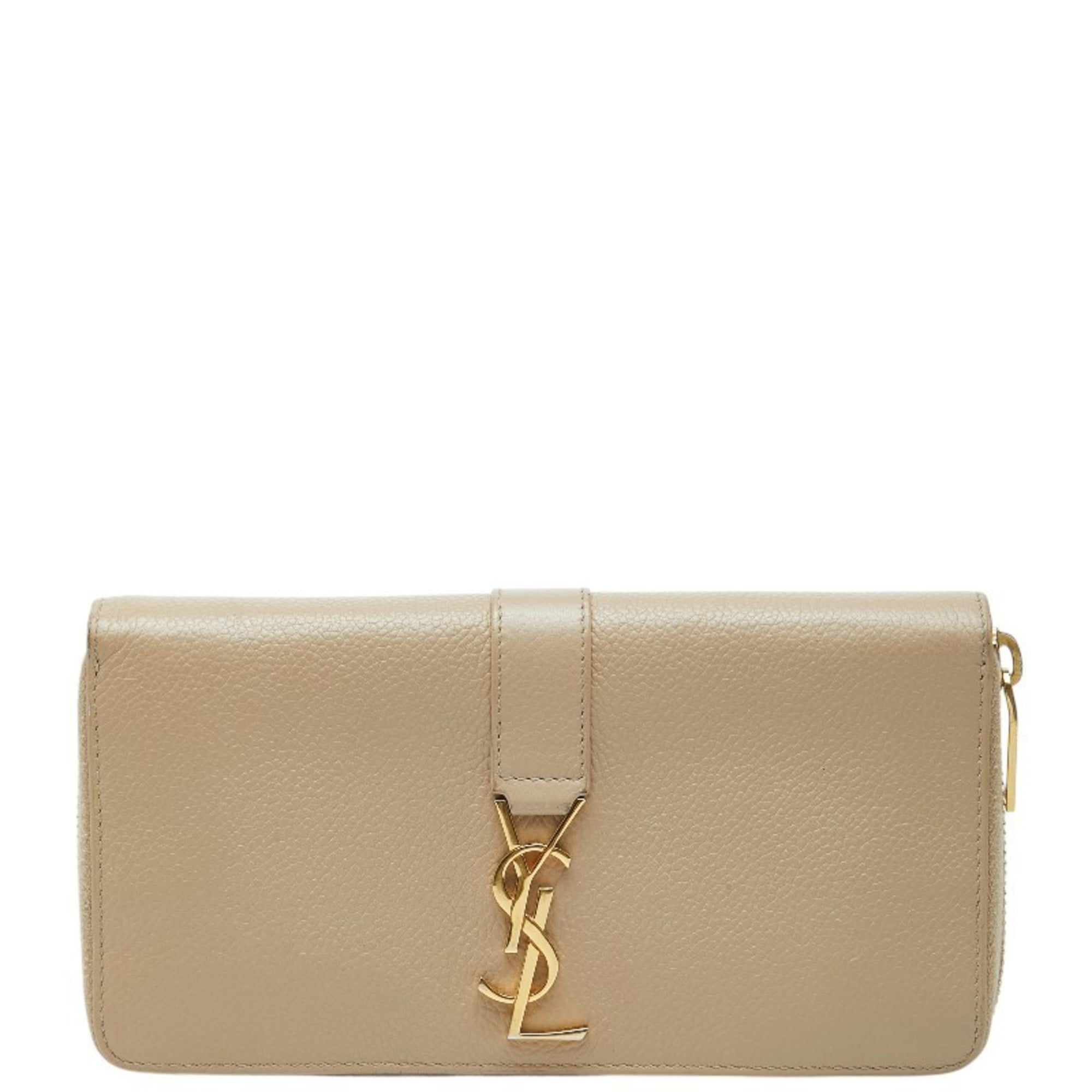 Saint Laurent Beige Leather Long Wallet (Bi-Fold) (Pre-Owned)
