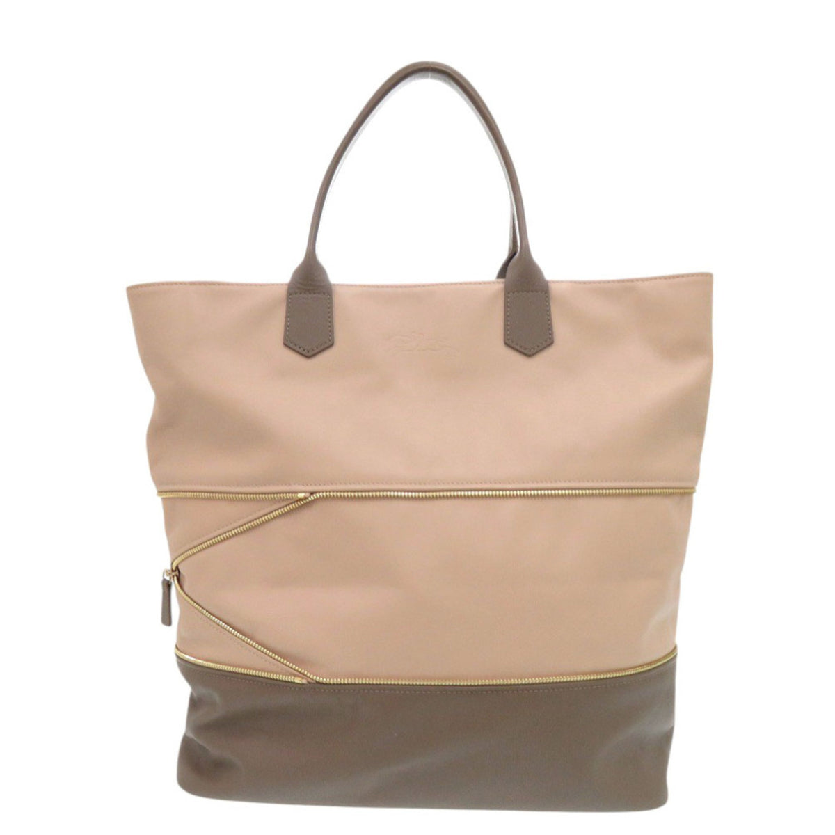 Longchamp Brown Pink Beige Leather Tote Bag (Pre-Owned)